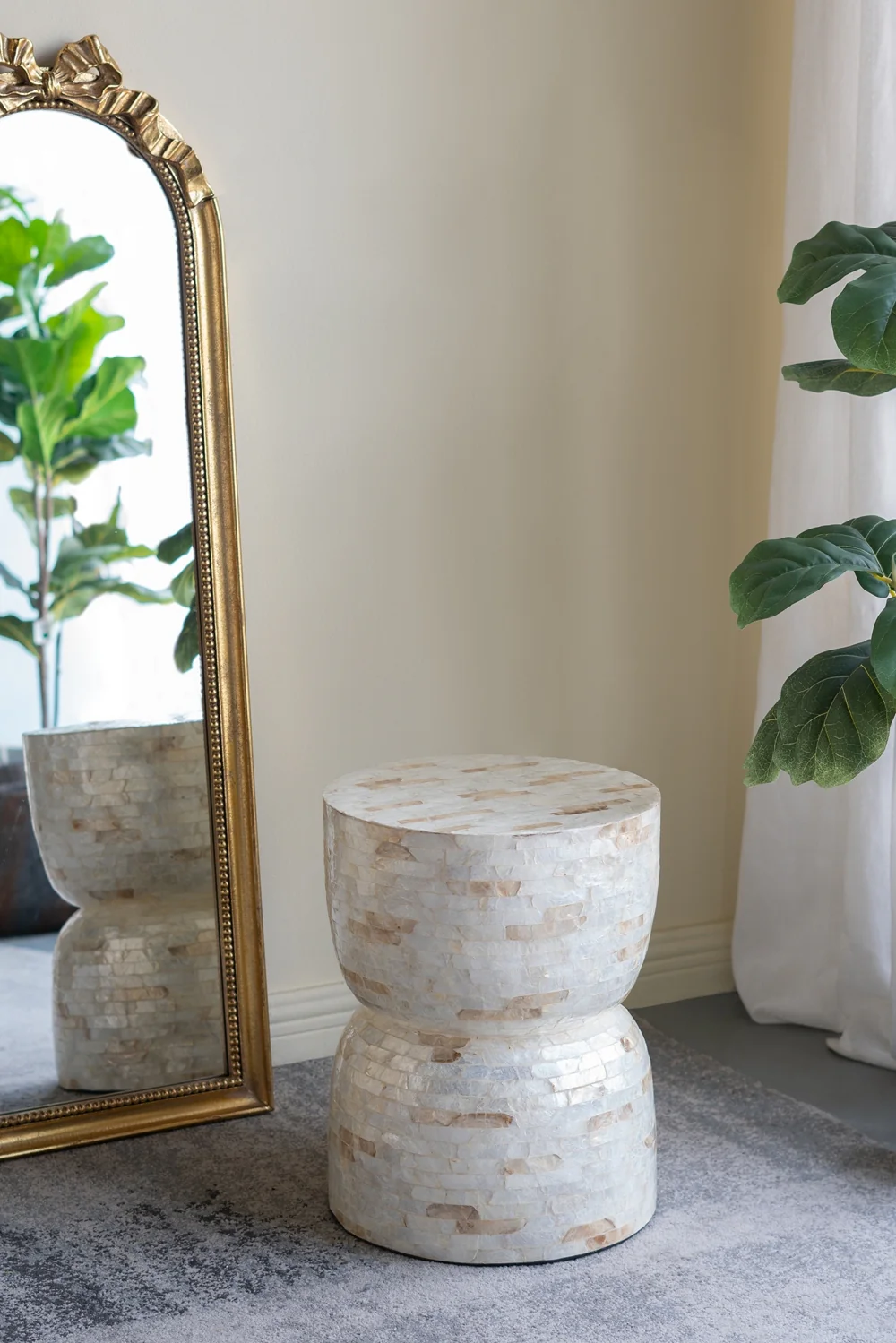 Gold & White Capiz Hourglass Side Table