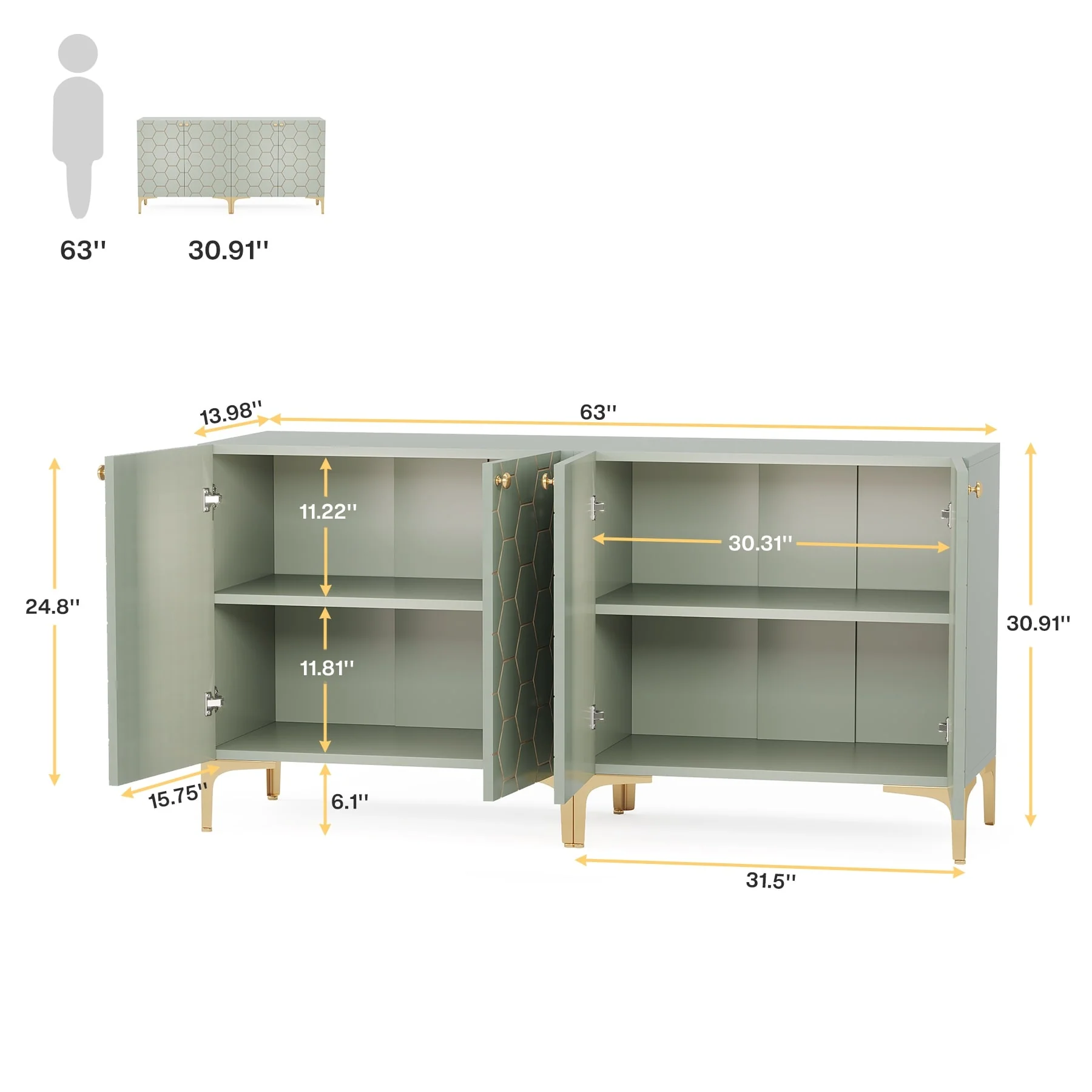 63'' Modern Accent Storage Cabinet with Metal Legs for Living Room Bedroom Kitchen Dining Room