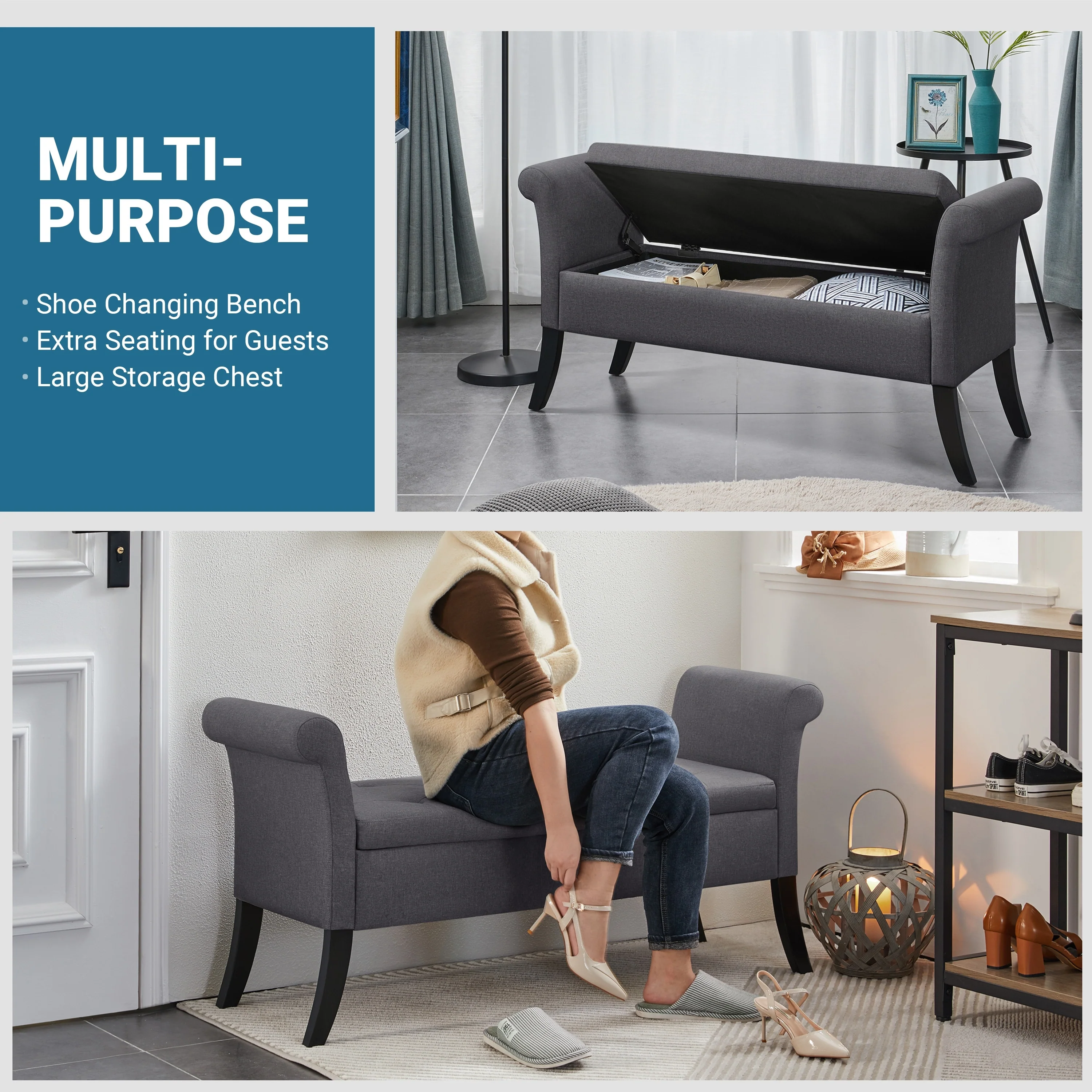 Yaheetech Modern Fabric Tufted Storage Bench with Cushioned Ottoman