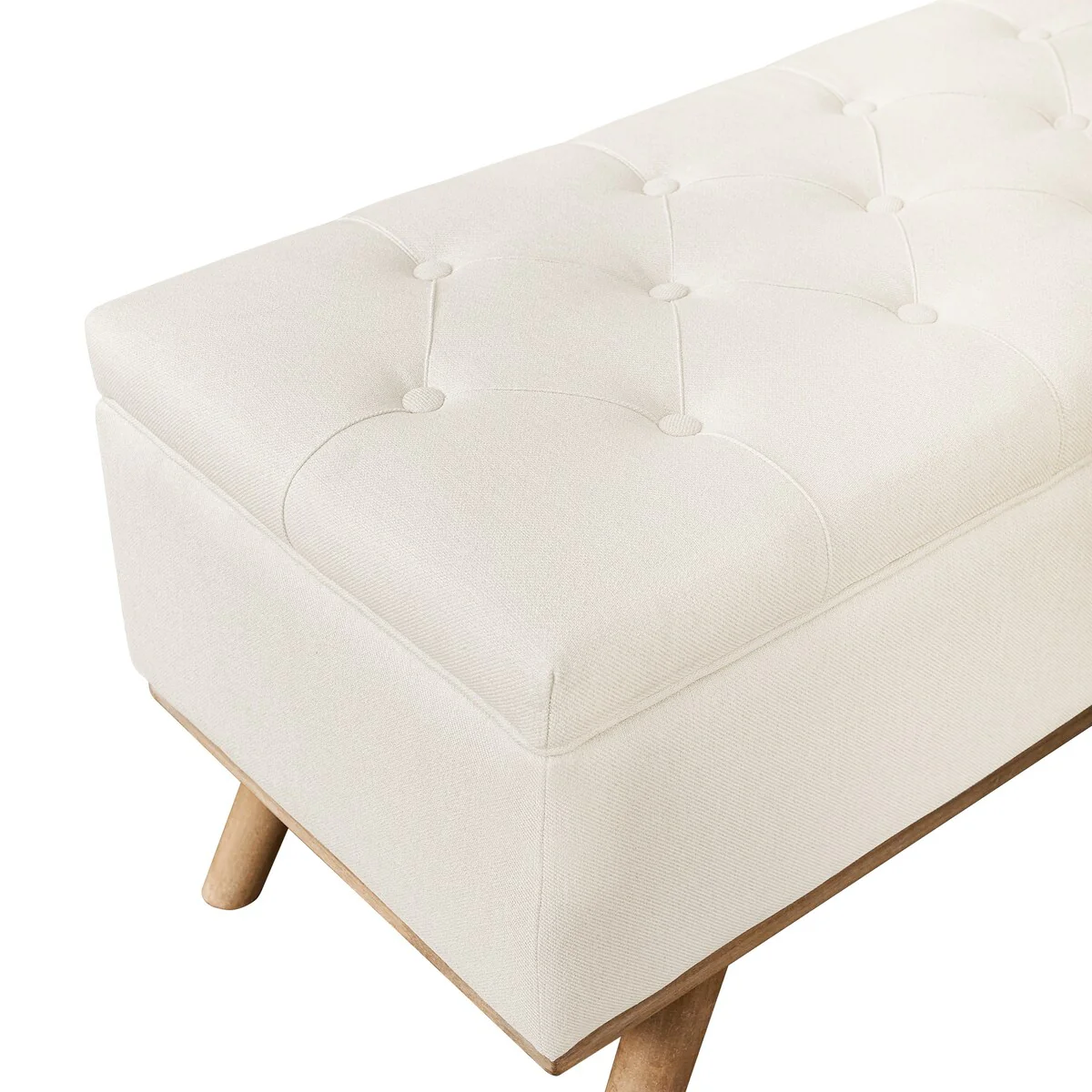LUE BONA Modern Upholstered Storage Ottoman Button Tufted Storage Bench with Linen Seat End of Bed - 17.5 D X 50.4 W X 20.5 H