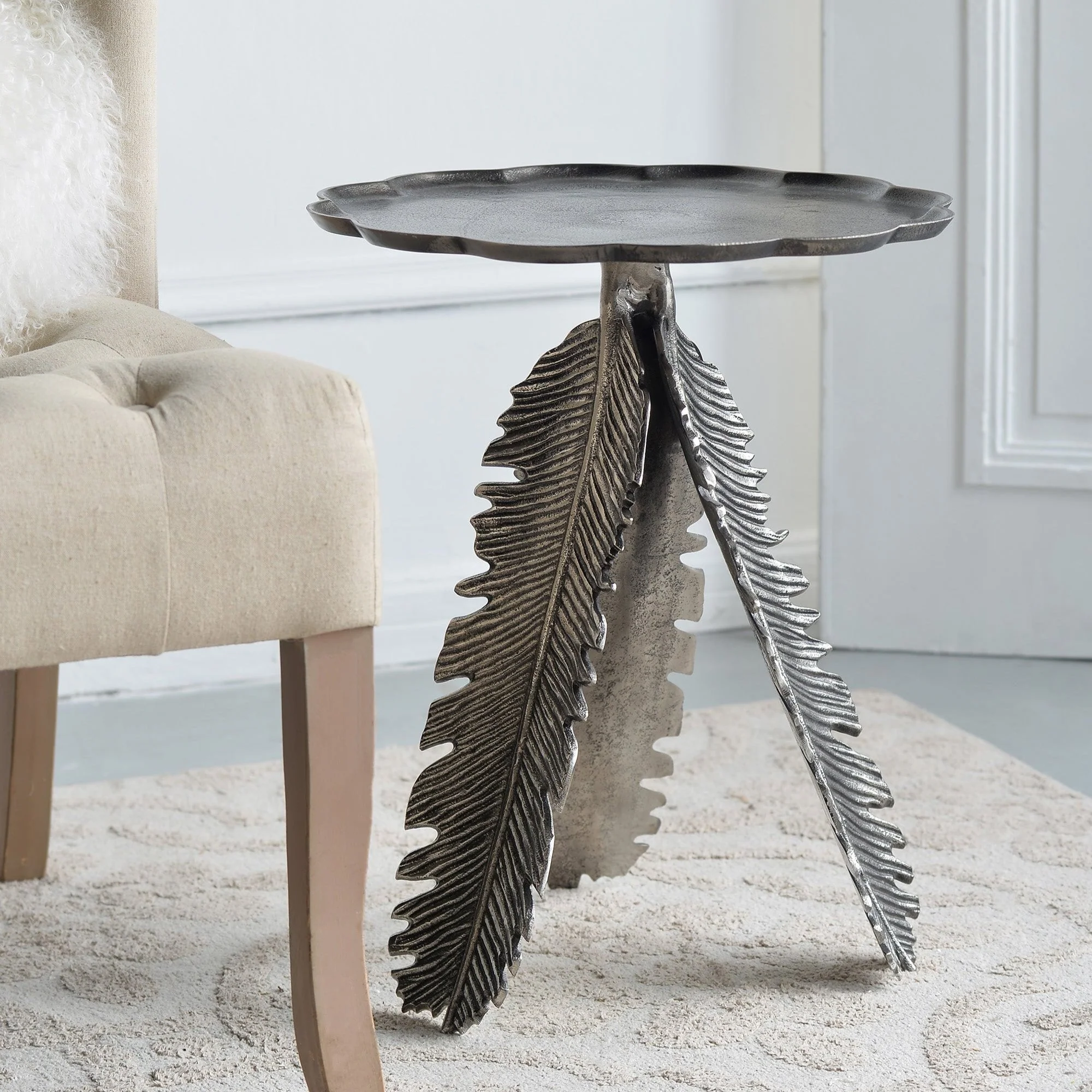 Aluminum Side Table with Leaf Design