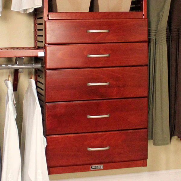 John Louis Home Solid Wood Walk-In Closet System with 5-Drawers and Doors Red Mahogany