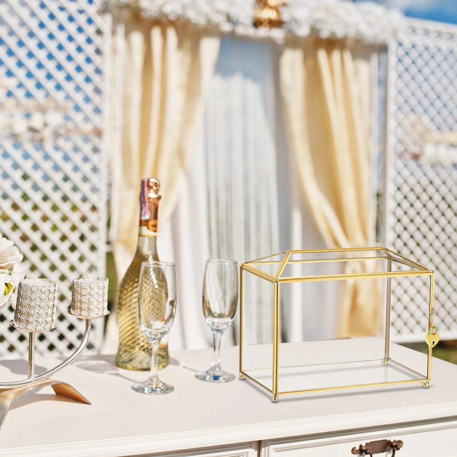 Glass Wedding Card Box with Lock, Clear Card Box for Reception