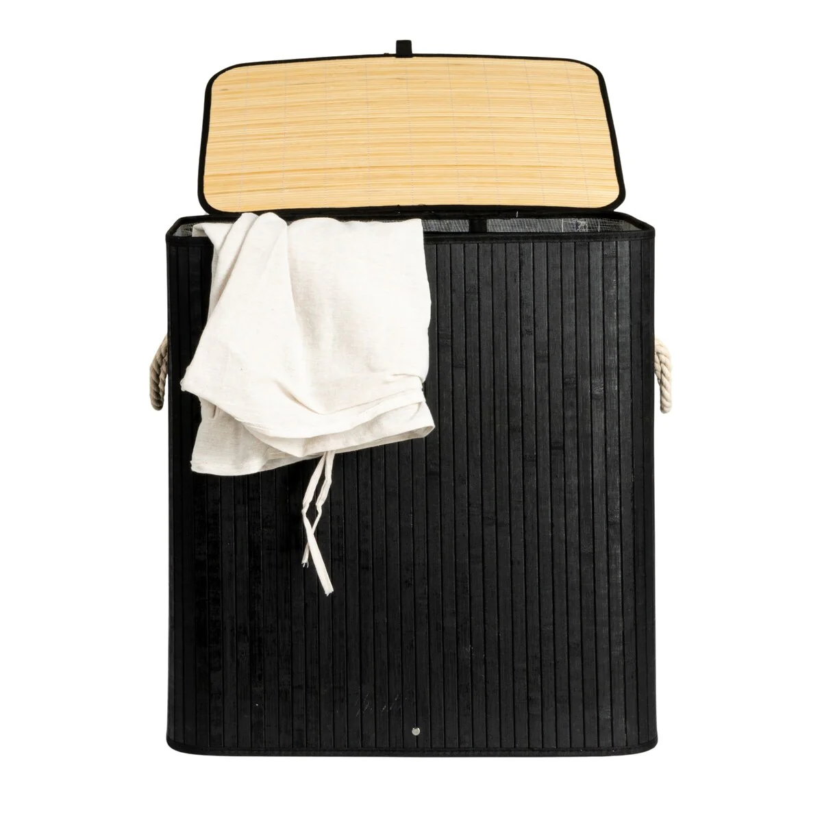 Household Essentials Bamboo Double Laundry Hamper with Rope Handles and Removable Laundry Bag