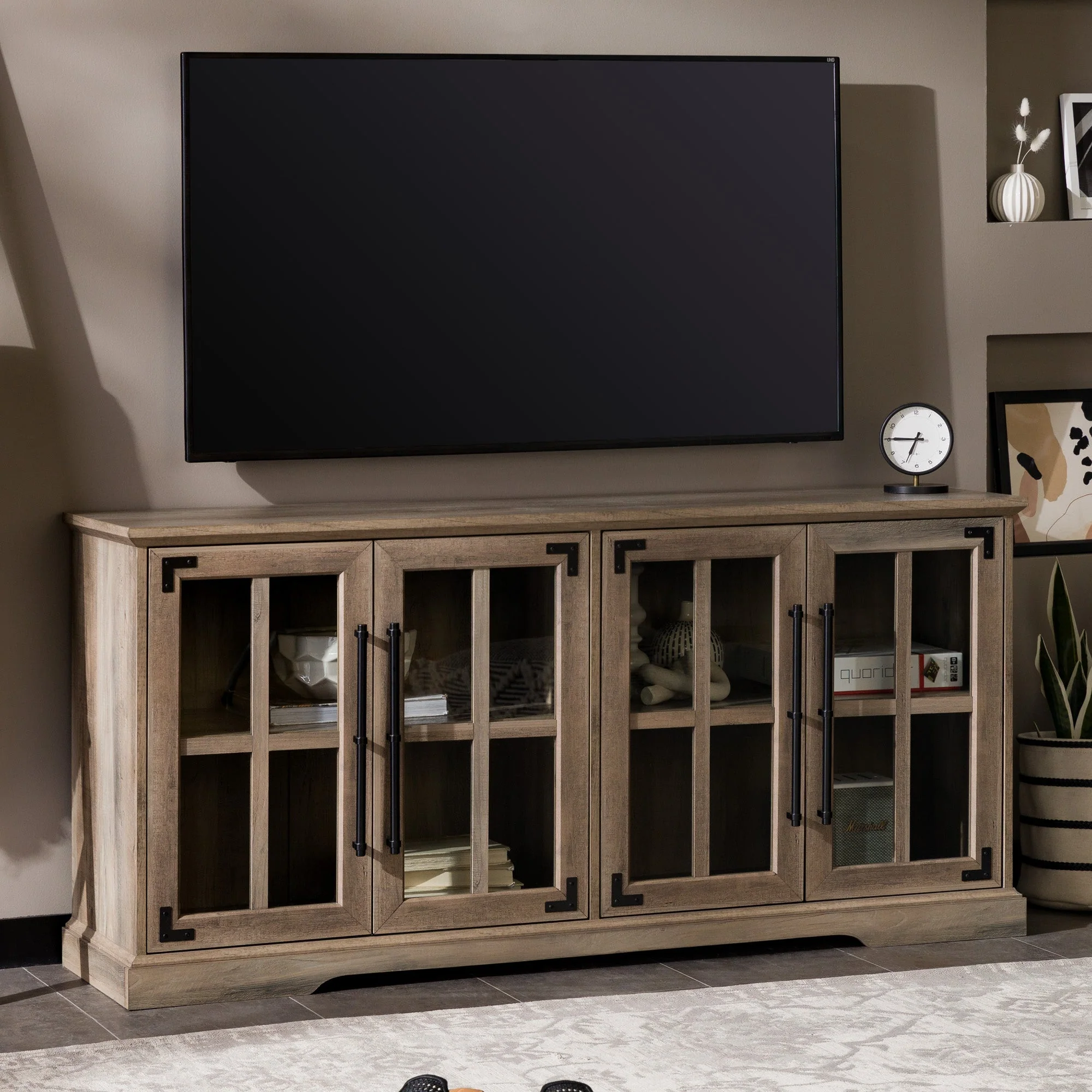 Tide Windowpane Glass-Door TV Stand for TVs up to 65