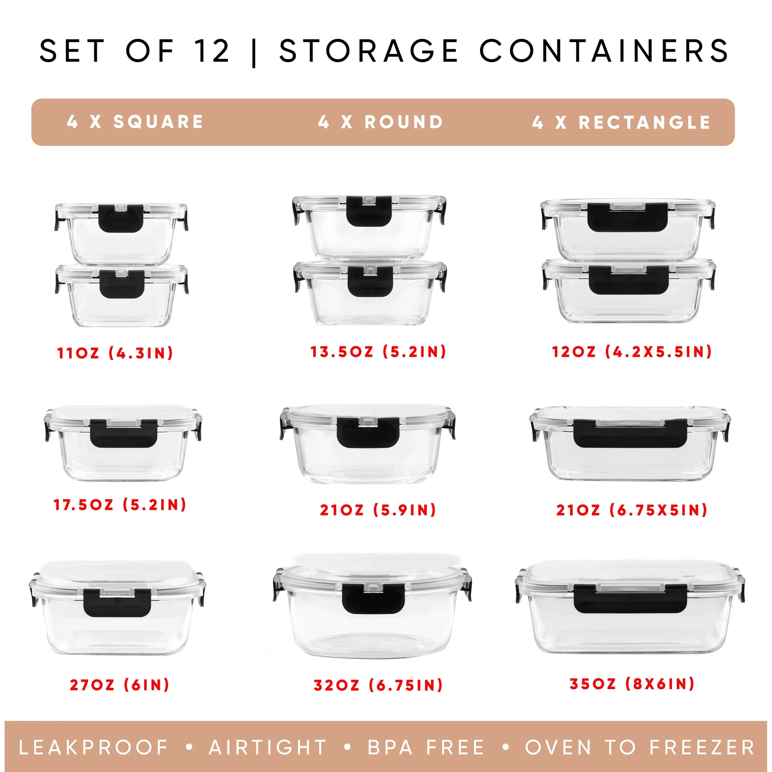 JoyFul 24 Piece Glass Food Storage Containers Set with Airtight Lids