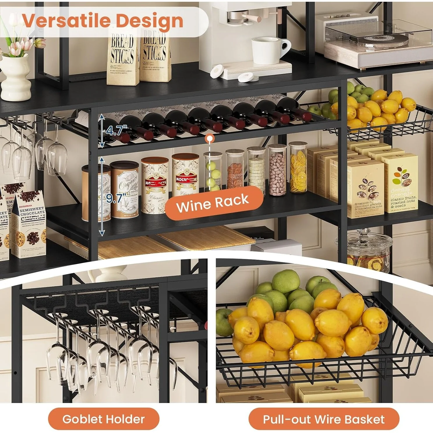 Bakers Rack Coffee Bar Wine Rack Storage Shelves