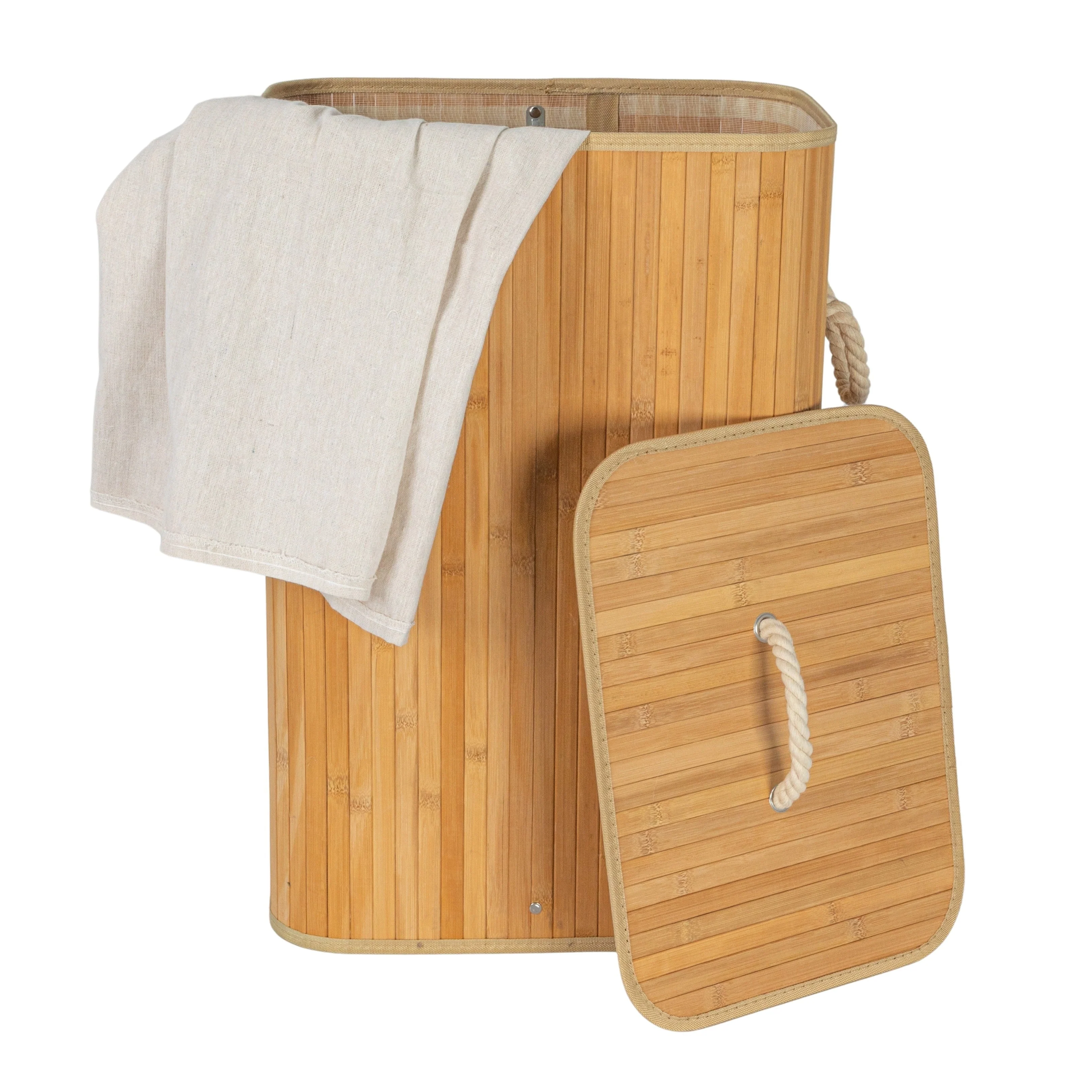 Household Essentials Bamboo Laundry Hamper with Handles and Removable Laundry Bag