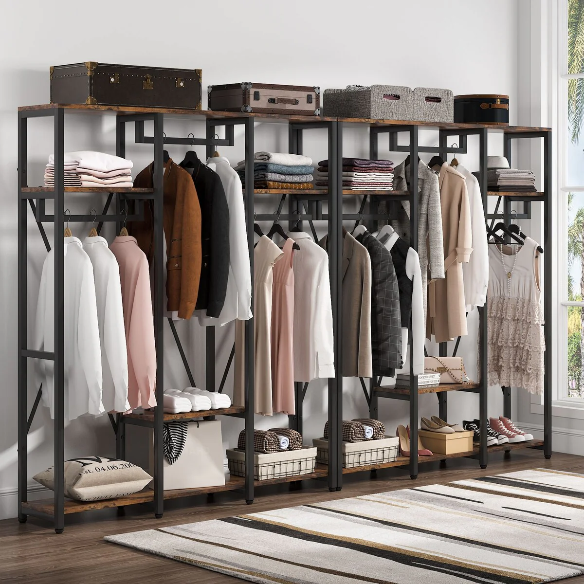 Freestanding Garment Rack, Heavy Duty Closet Organizer Systems with Shelves