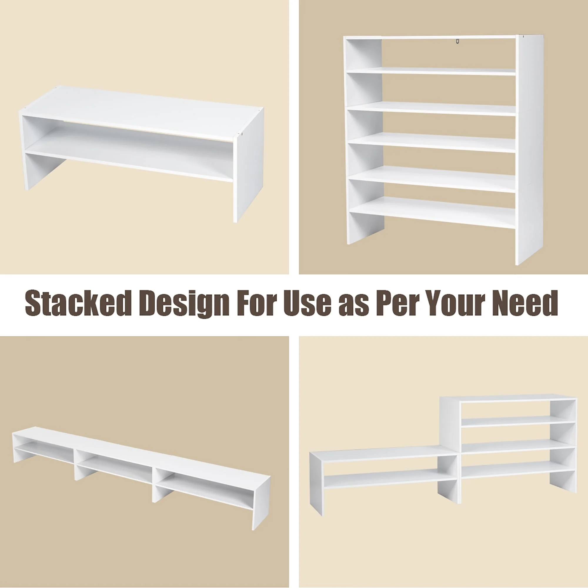 3 in 1 Shoe Rack 3 PCS 2 Tier Shoe Organizer Wood Storage Shelves