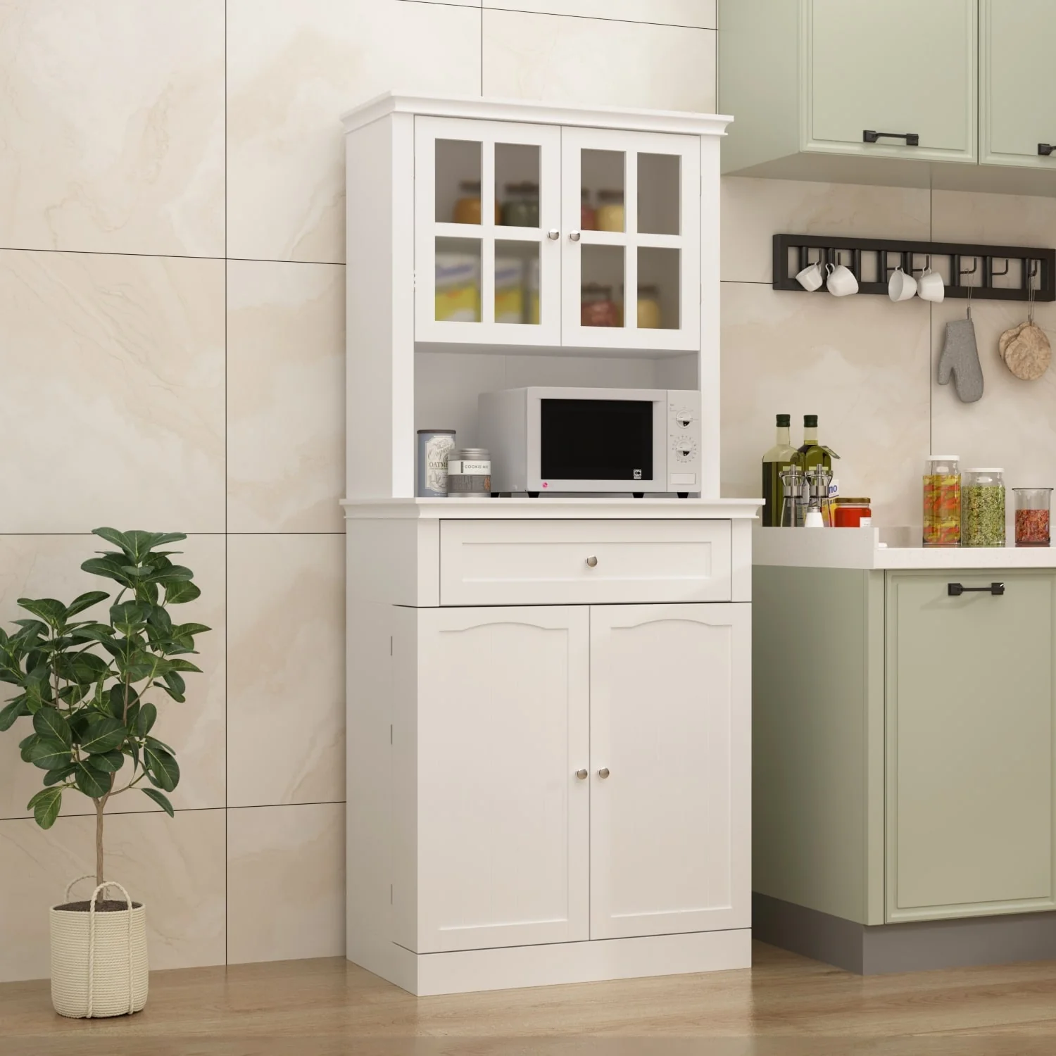 Long Standing Kitchen Cabinet with Large Open Space for Microwave - 30