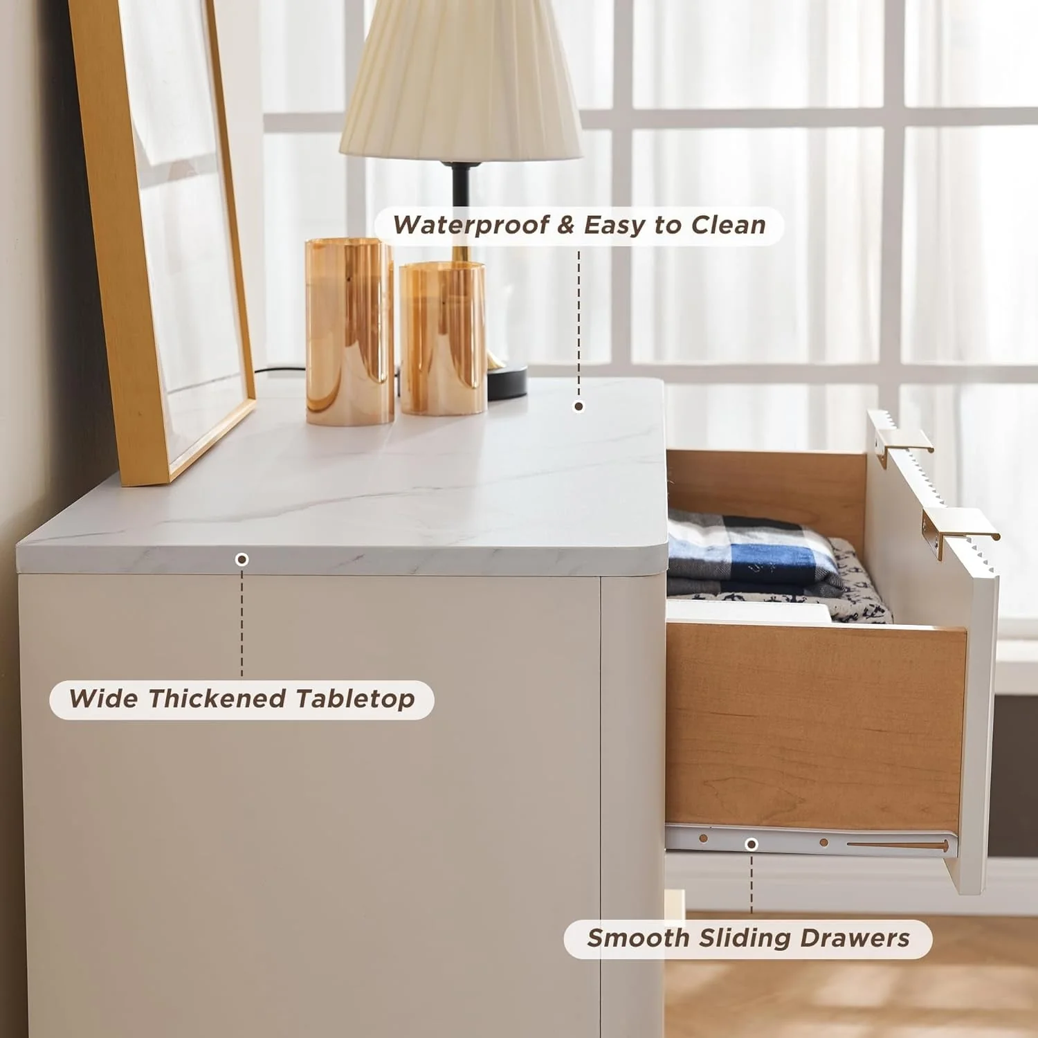 Modern Fluted 5 Drawers Dresser, Chest of Drawers, Dresser TV Stand