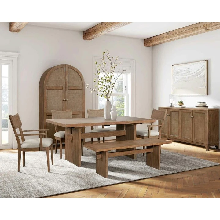 Coastal Arch shaped Bar Cabinet, Dining Cabinet, Fully Assembled, Brown