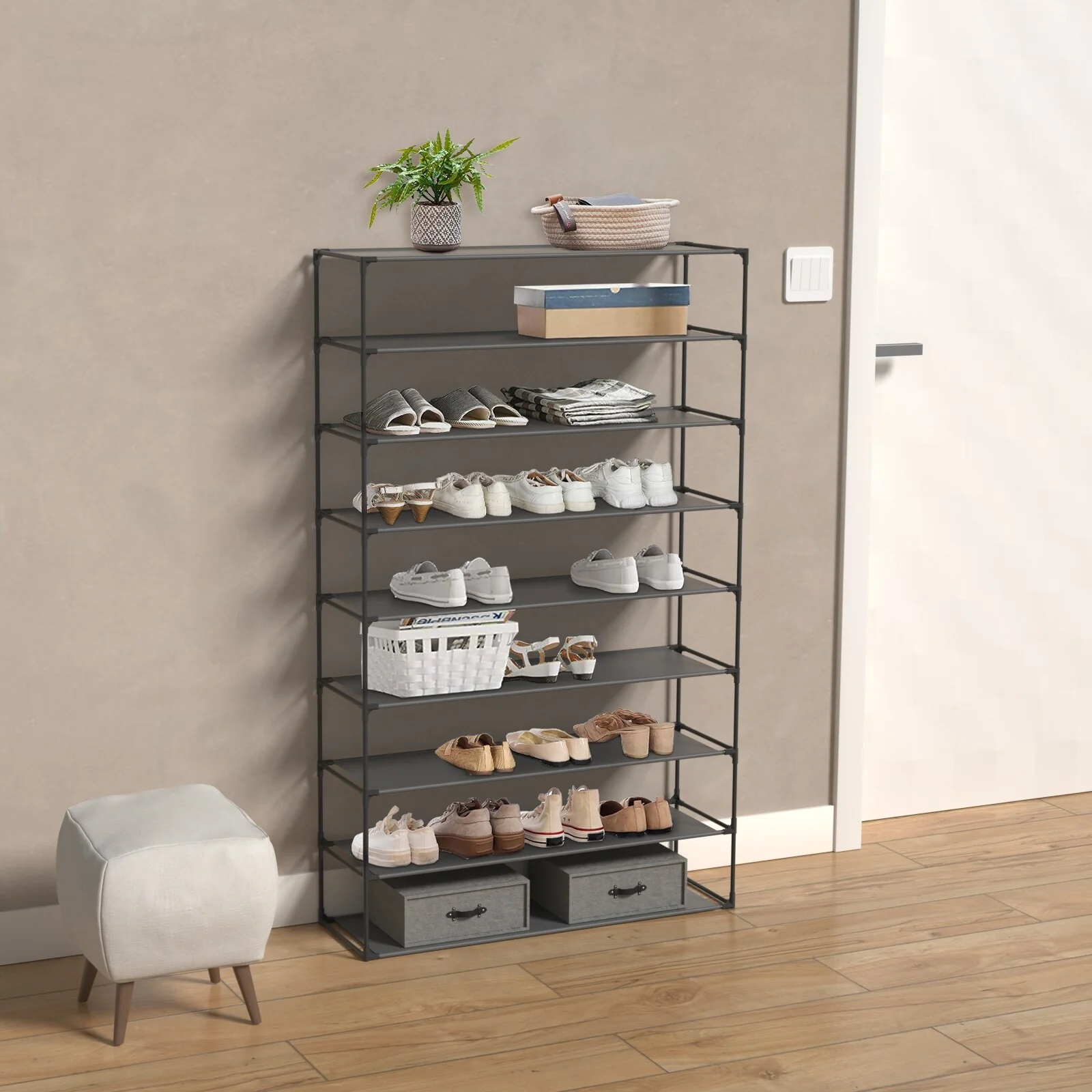 Shoe Rack Detachable Non-Woven Waterproof Fabric Shoe Organizer Tower Black Set of 2