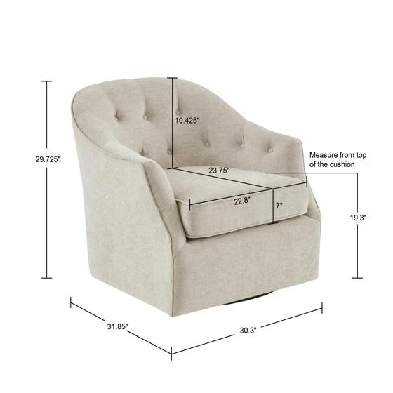 Awakened Swivel Chair with Button Tufted Back and Flared Arms