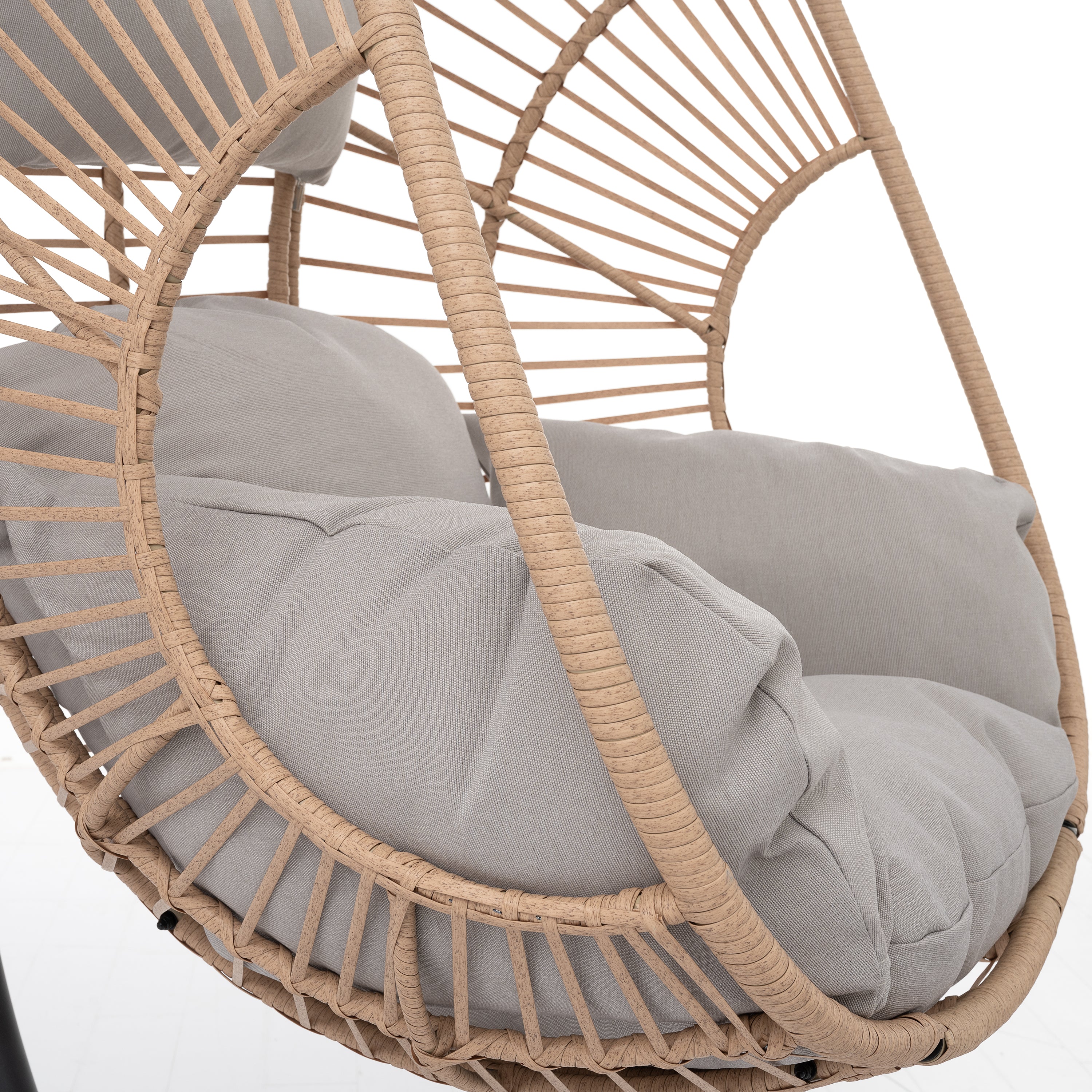 Outdoor Swing Egg Chair with Beige Cushion
