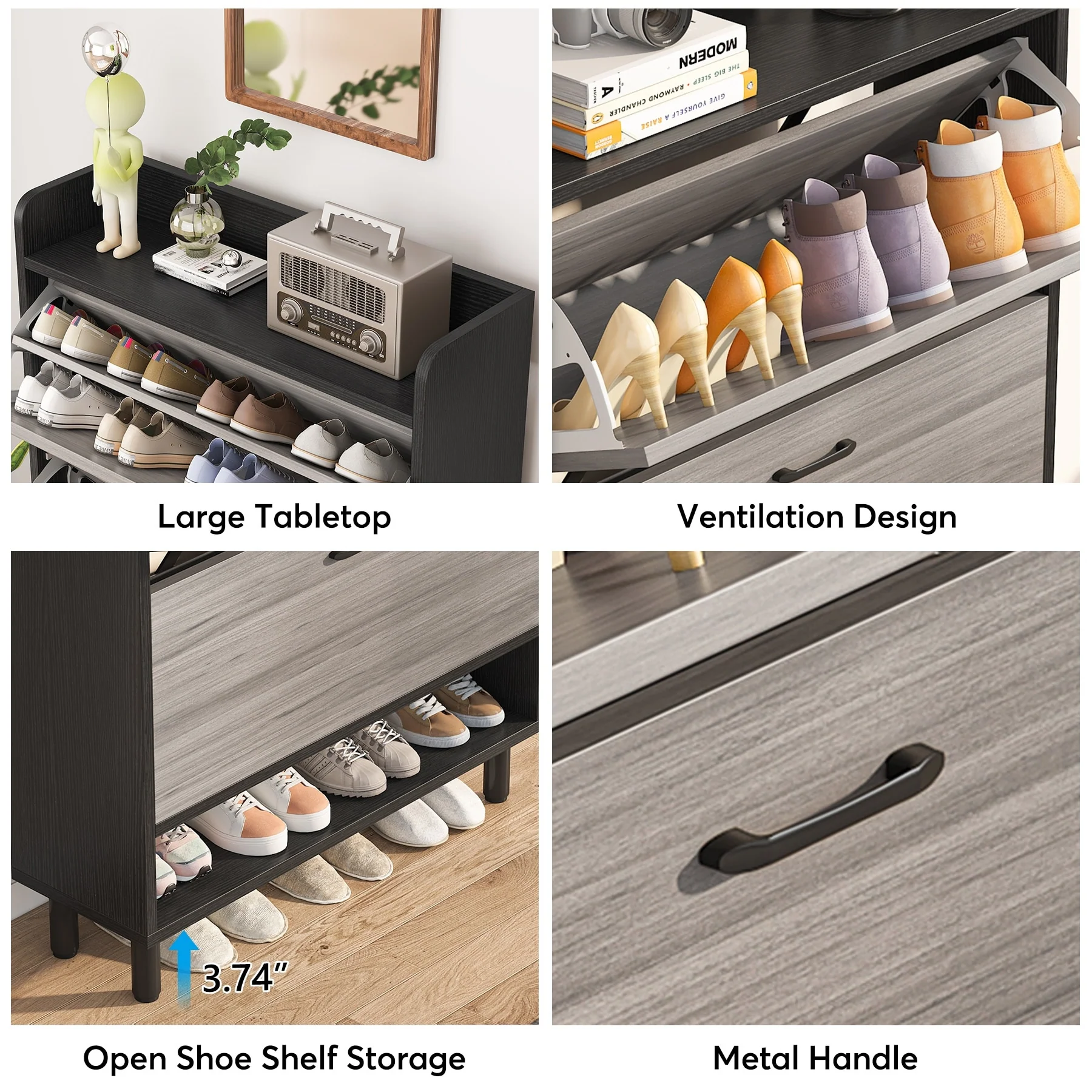 24 Pairs Shoe Storage Cabinet Rack with 2 Flip Drawers - 2-Tier