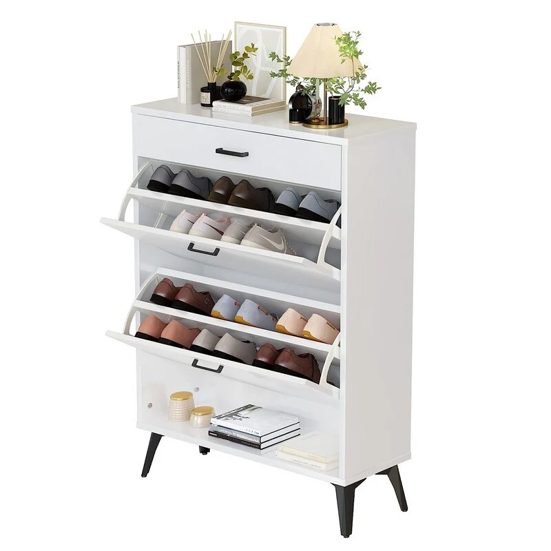 Grondin Modern Contemporary Entryway Shoe Cabinet with Drawers, Interior Adjustable/Removable Panel and Bottom Open Shelf