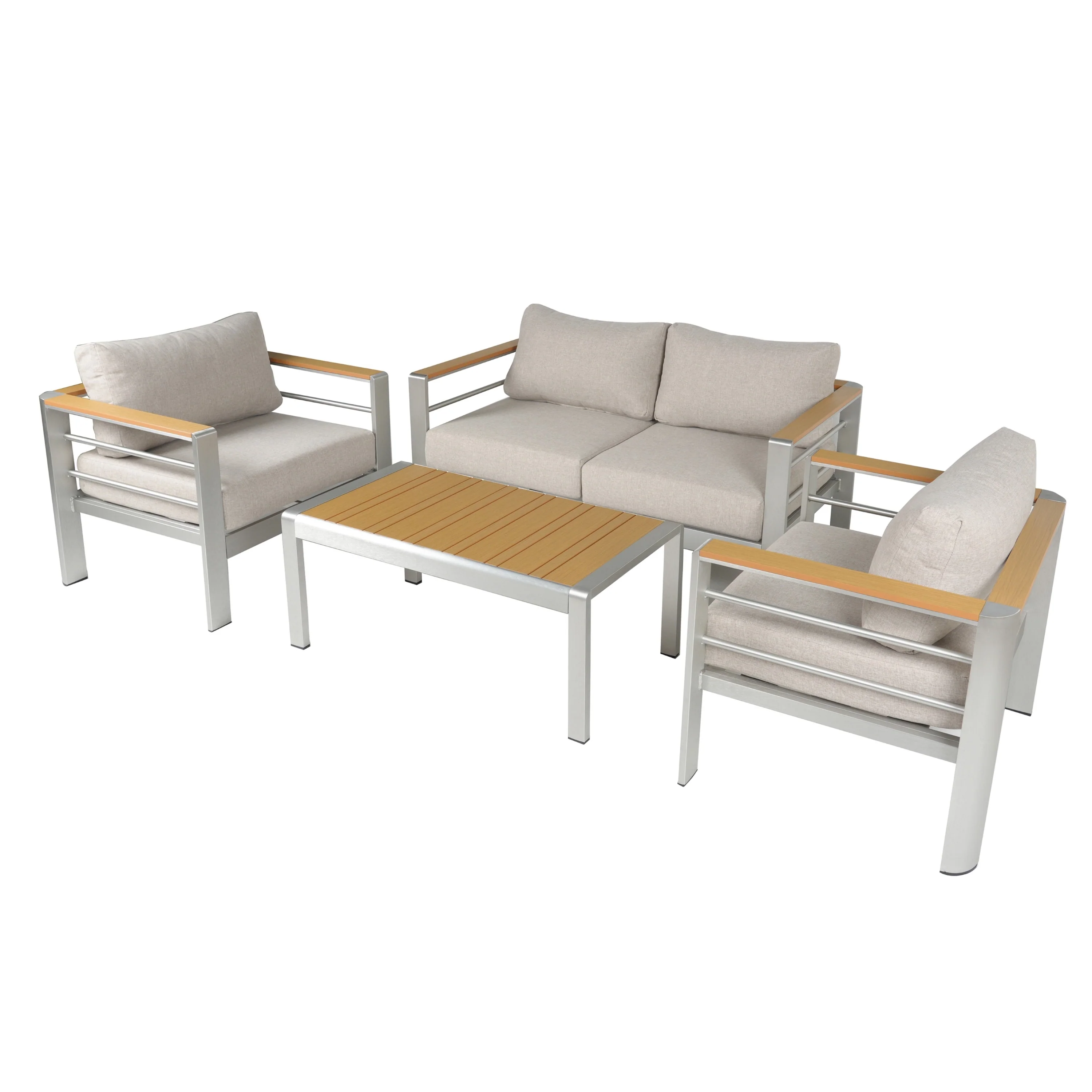 Celestite 4-Piece Patio Set with Loveseat, 2 Club Chairs and Rectangular Coffee Table