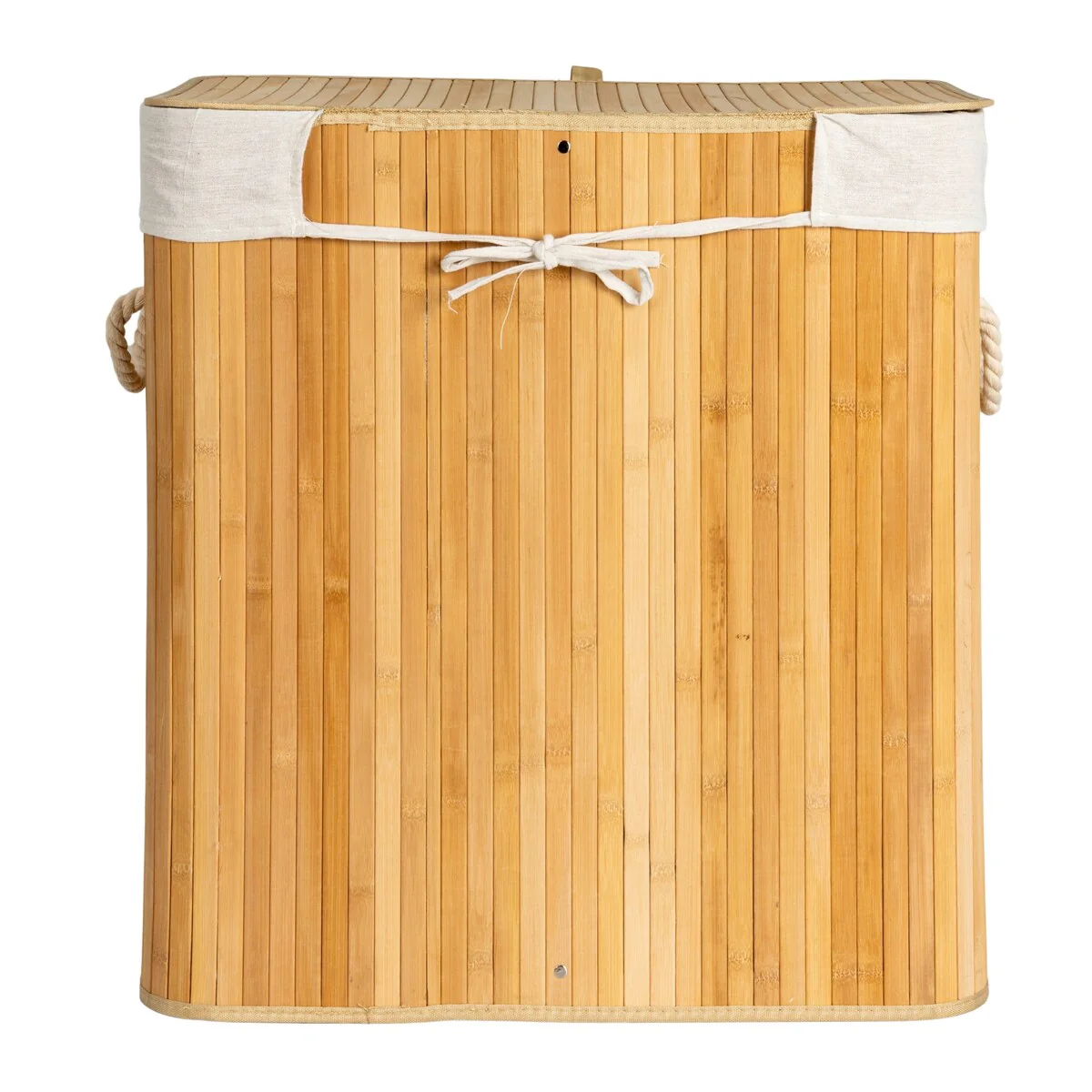 Household Essentials Bamboo Double Laundry Hamper with Rope Handles and Removable Laundry Bag