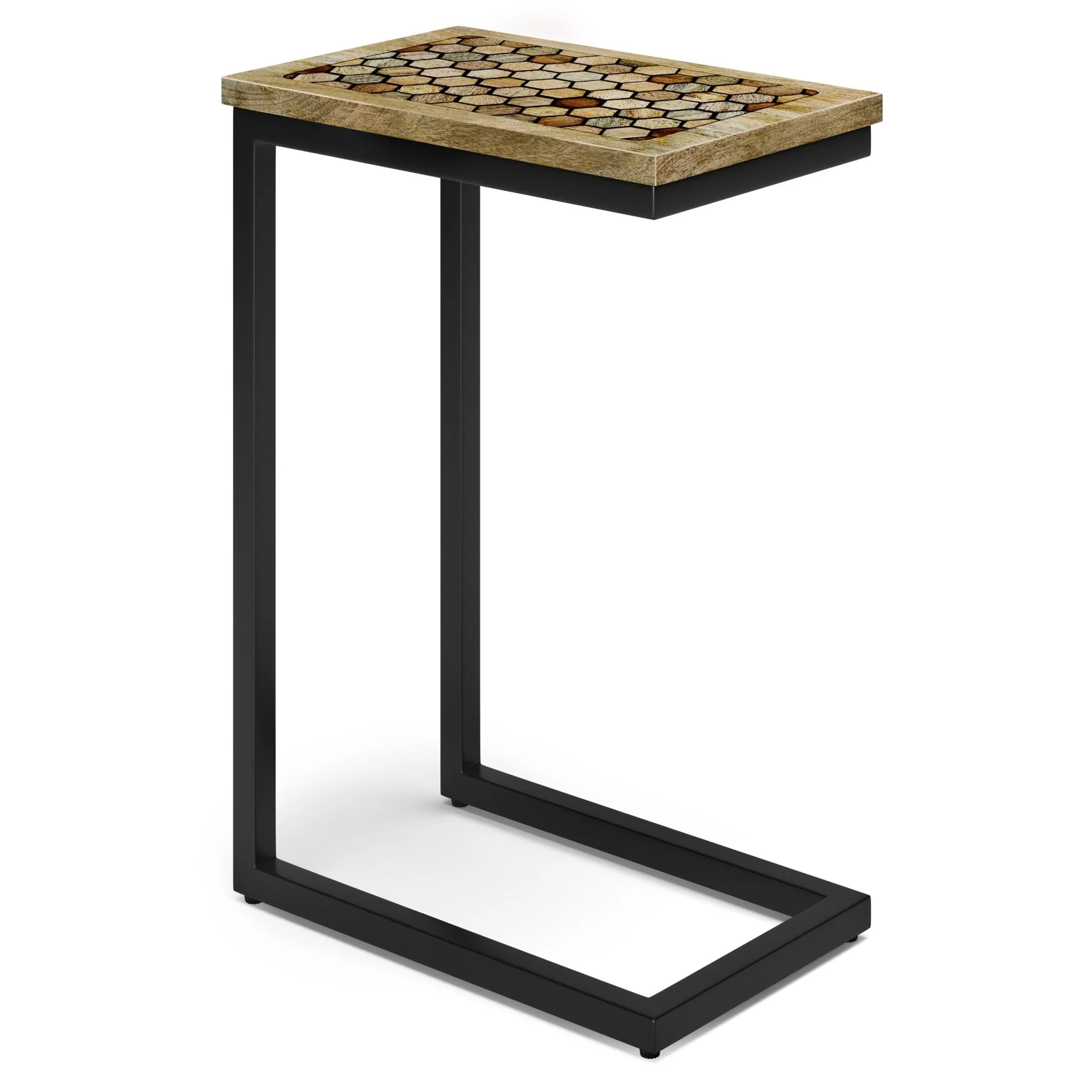 Side Table with Geometric Pattern and Metal Frame