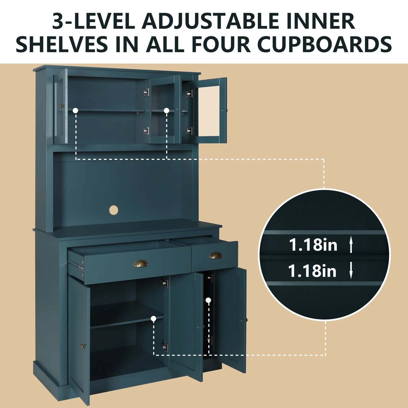 VEIKOUS Pantry Kitchen Cabinet Storage with Microwave Stand and 3 Adjustable Shelves