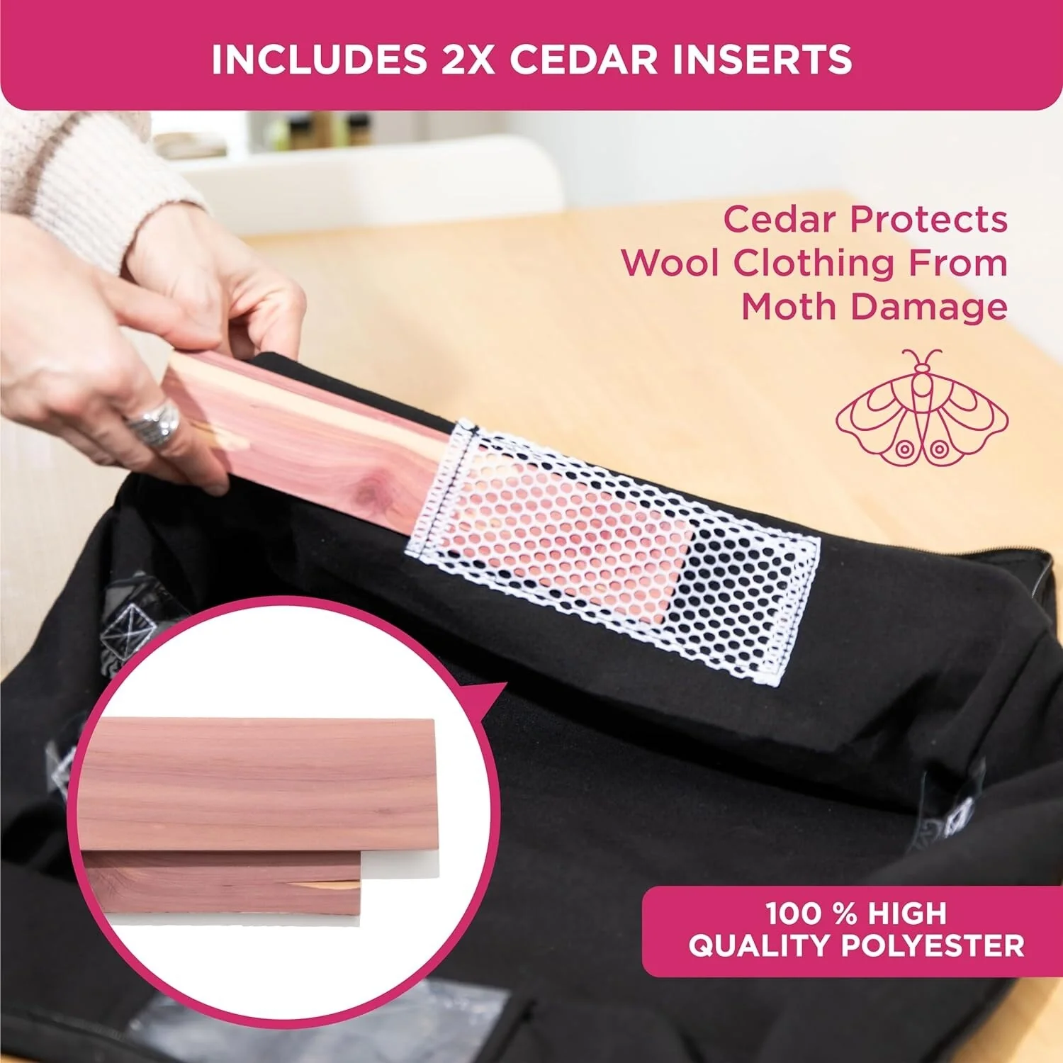 Clothes Storage Bag Organizer with Cedar Insert to Protect from Moths, Moist, Dirt, Dust etc. - Set of 2 Bags