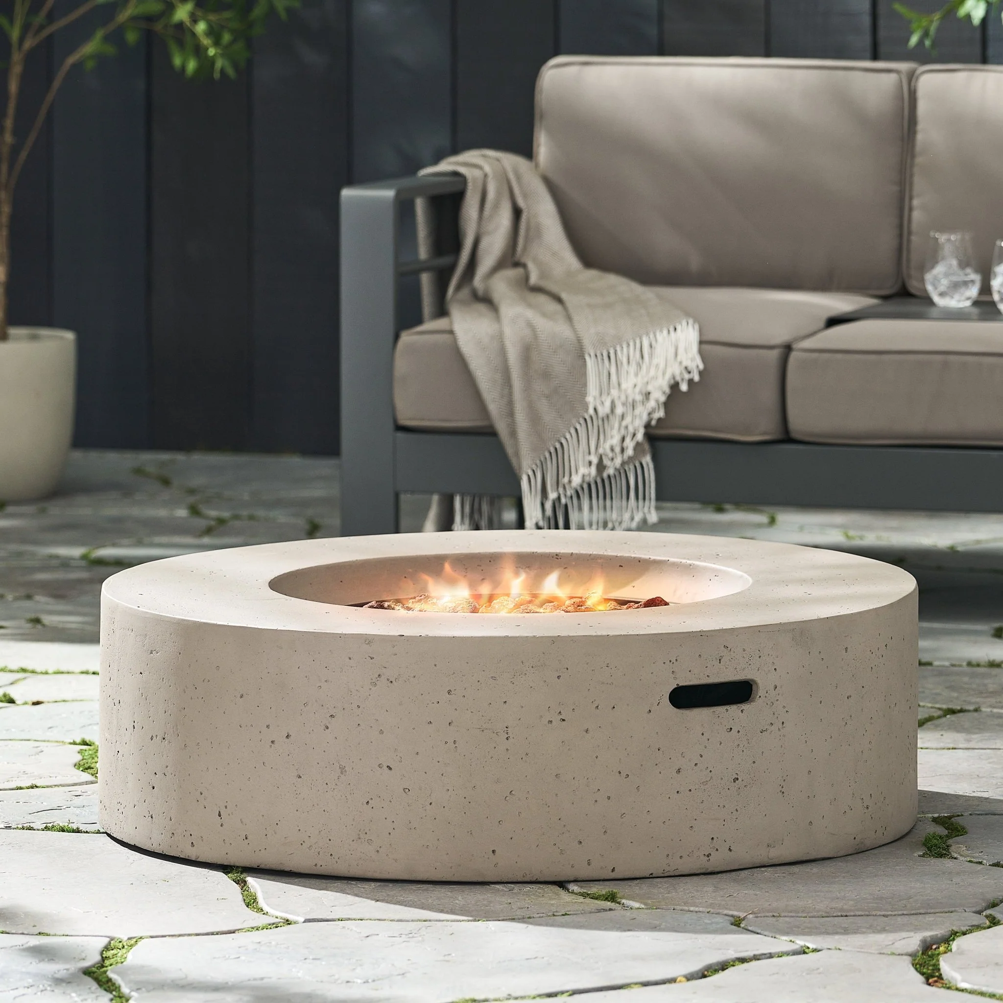 Outdoor Round Concrete Propane Firepit