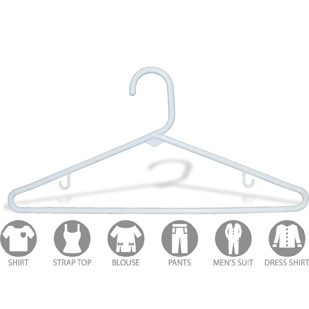 White Tubular Plastic Top Hanger, Box of 36