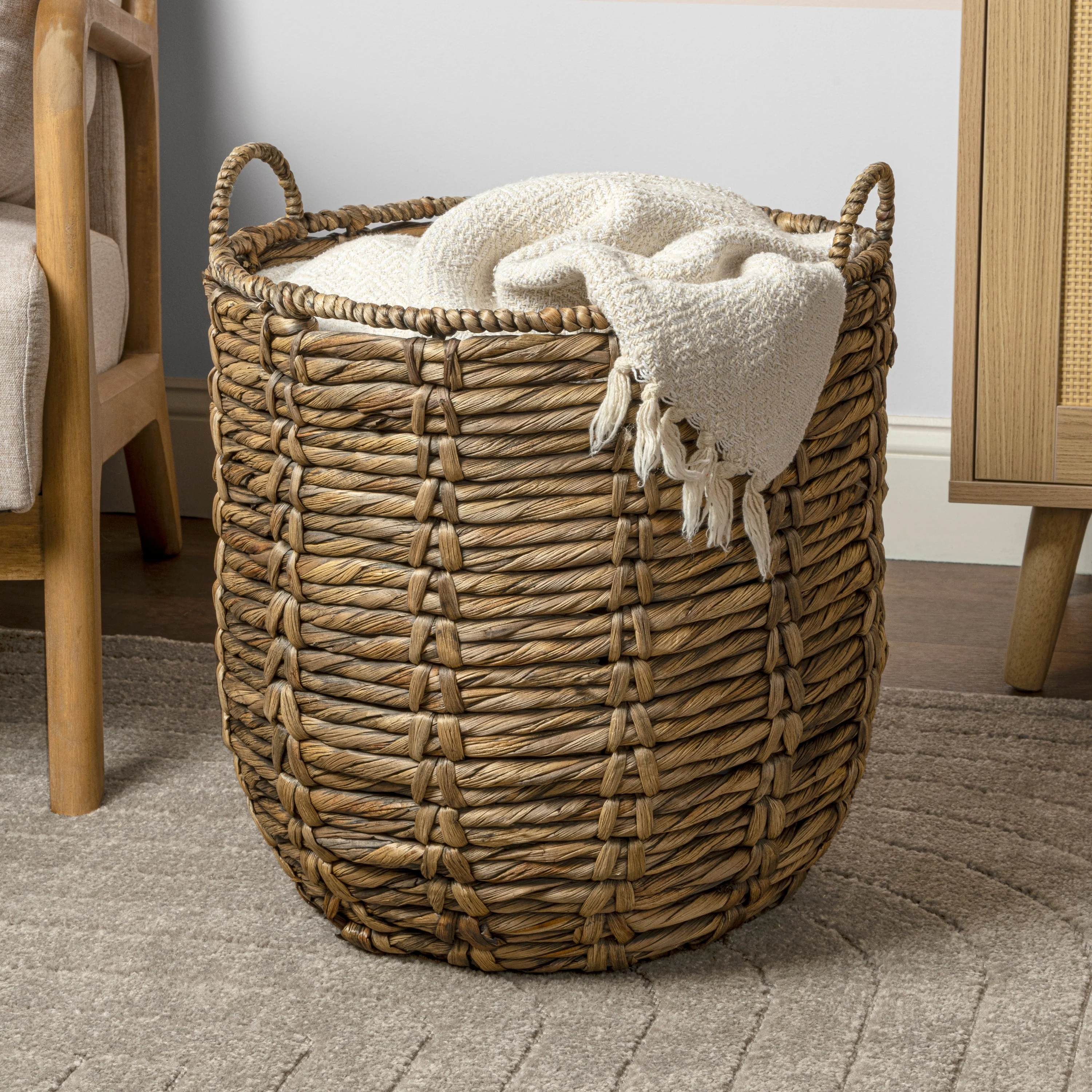 happimess Bohemian Hand-Woven Abaca Basket with Handles