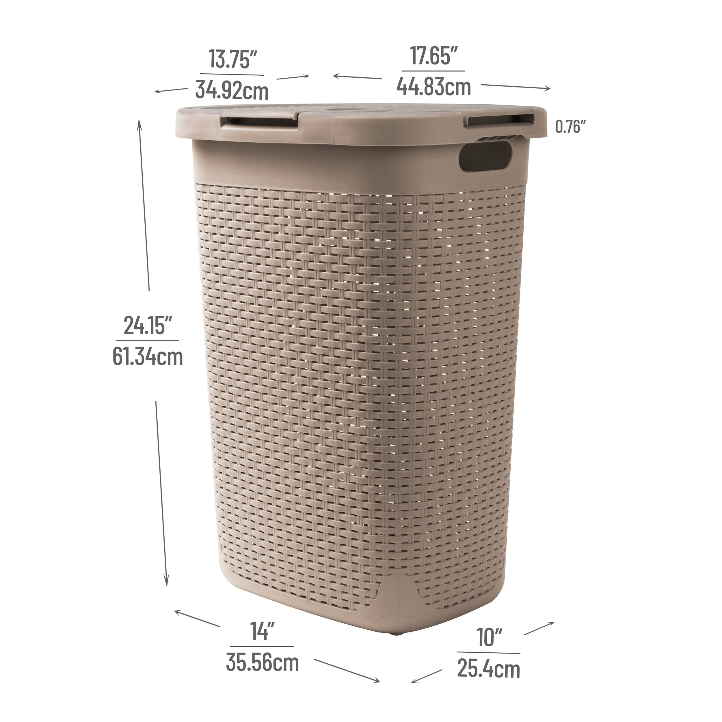 Mind Reader 60L Slim Laundry Hamper, Clothes Basket, Lid, Wicker Design, Plastic, 17.65