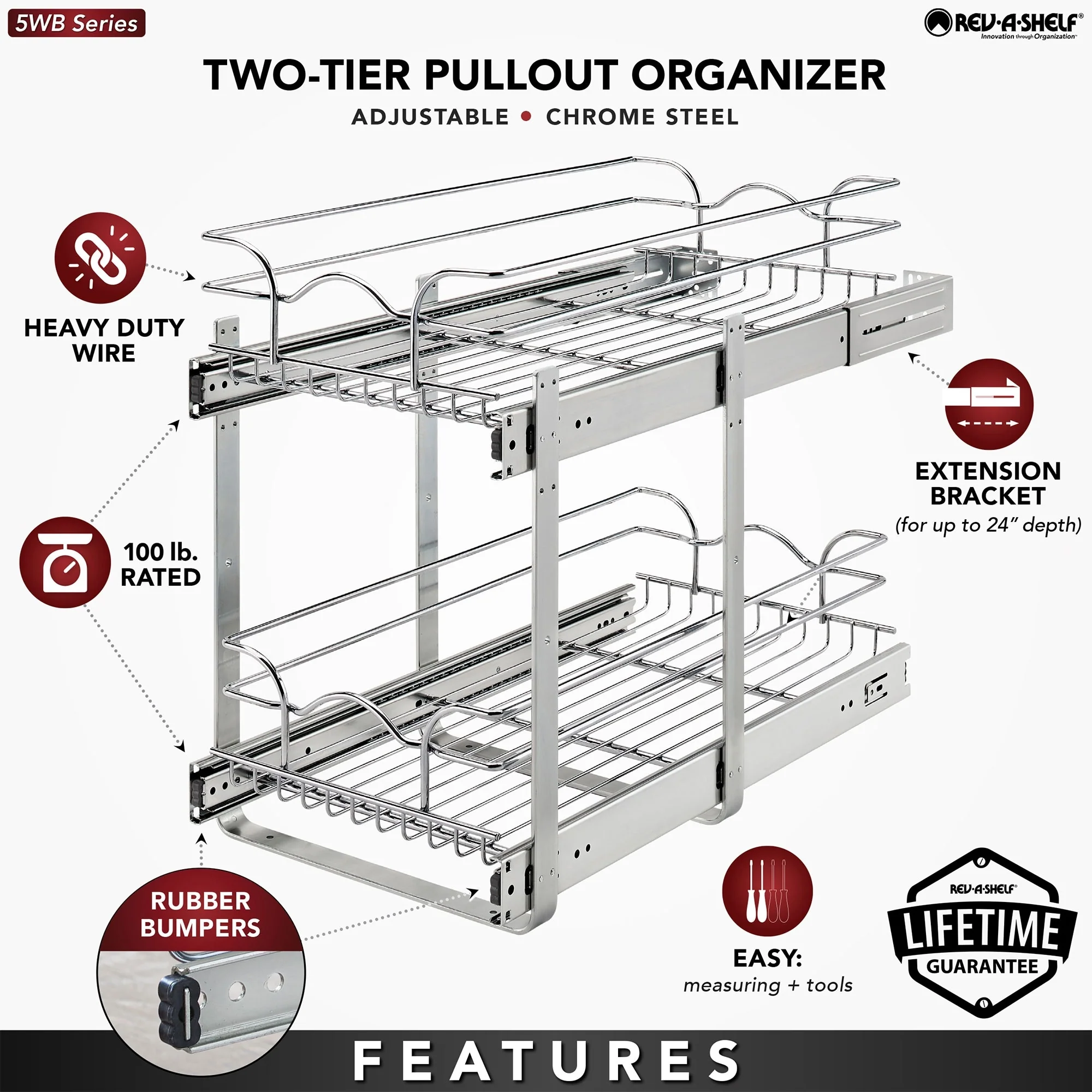 Rev-A-Shelf Kitchen Cabinet Pullout Shelf Organizer, 24 x 22 In, 5WB2-2422-CR-1