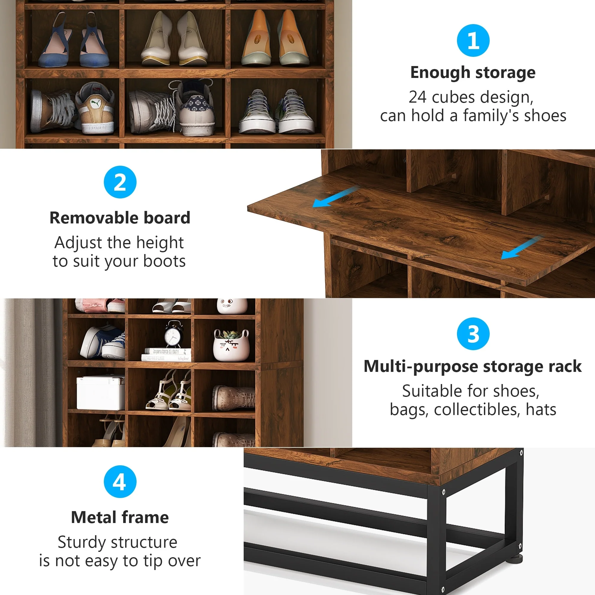 8-tier Shoe Storage Cabinet Organizer Rack with 24 Cubbies