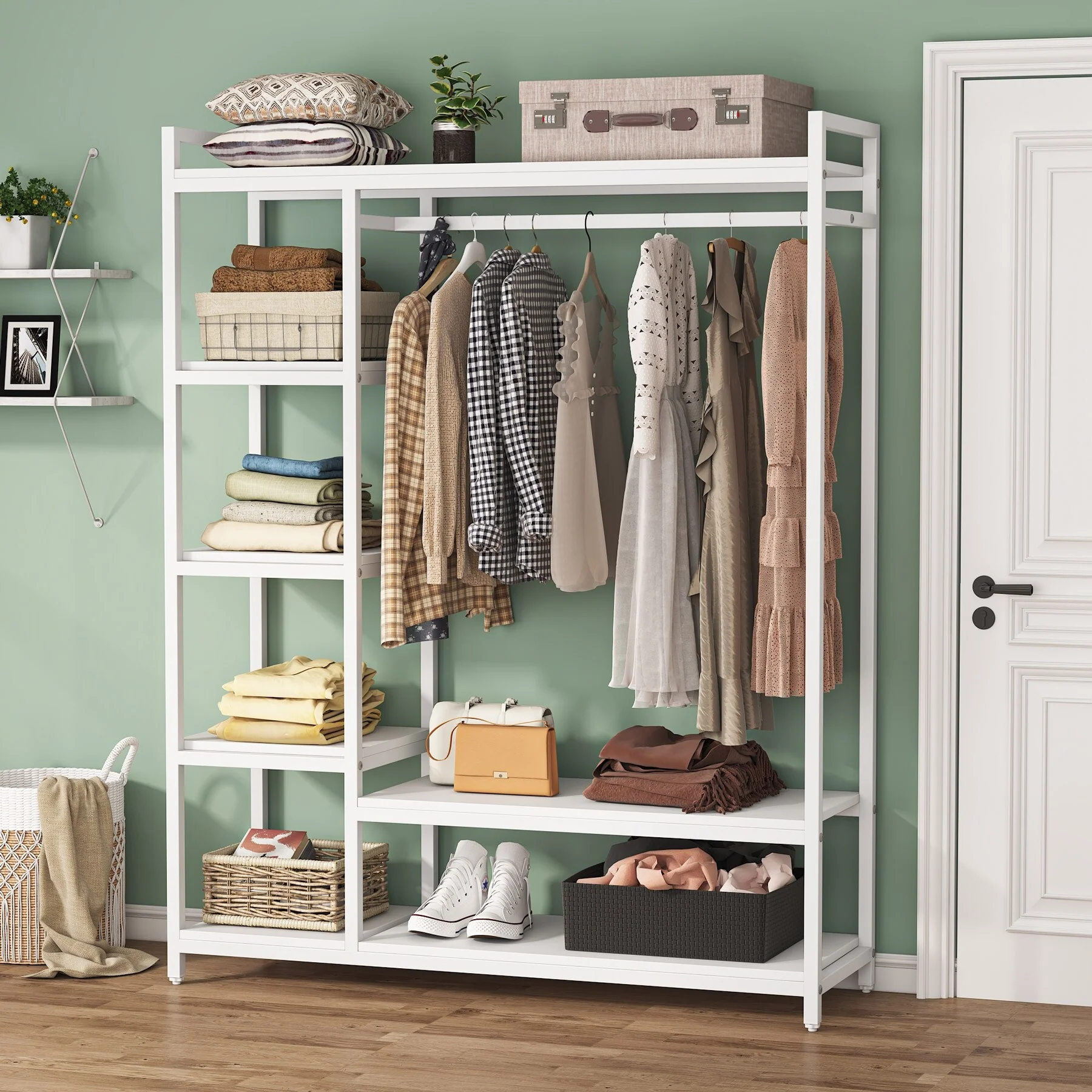 79 inche tall Freestanding Clothes Closet, Garment Rack with Shelves and Hanging rod clothing closet