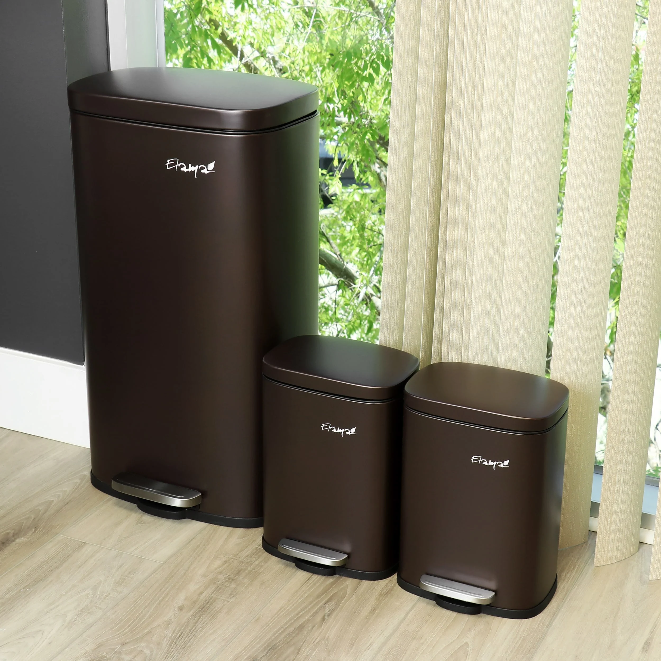 Elama 3 Piece Stainless Steel Trash Can