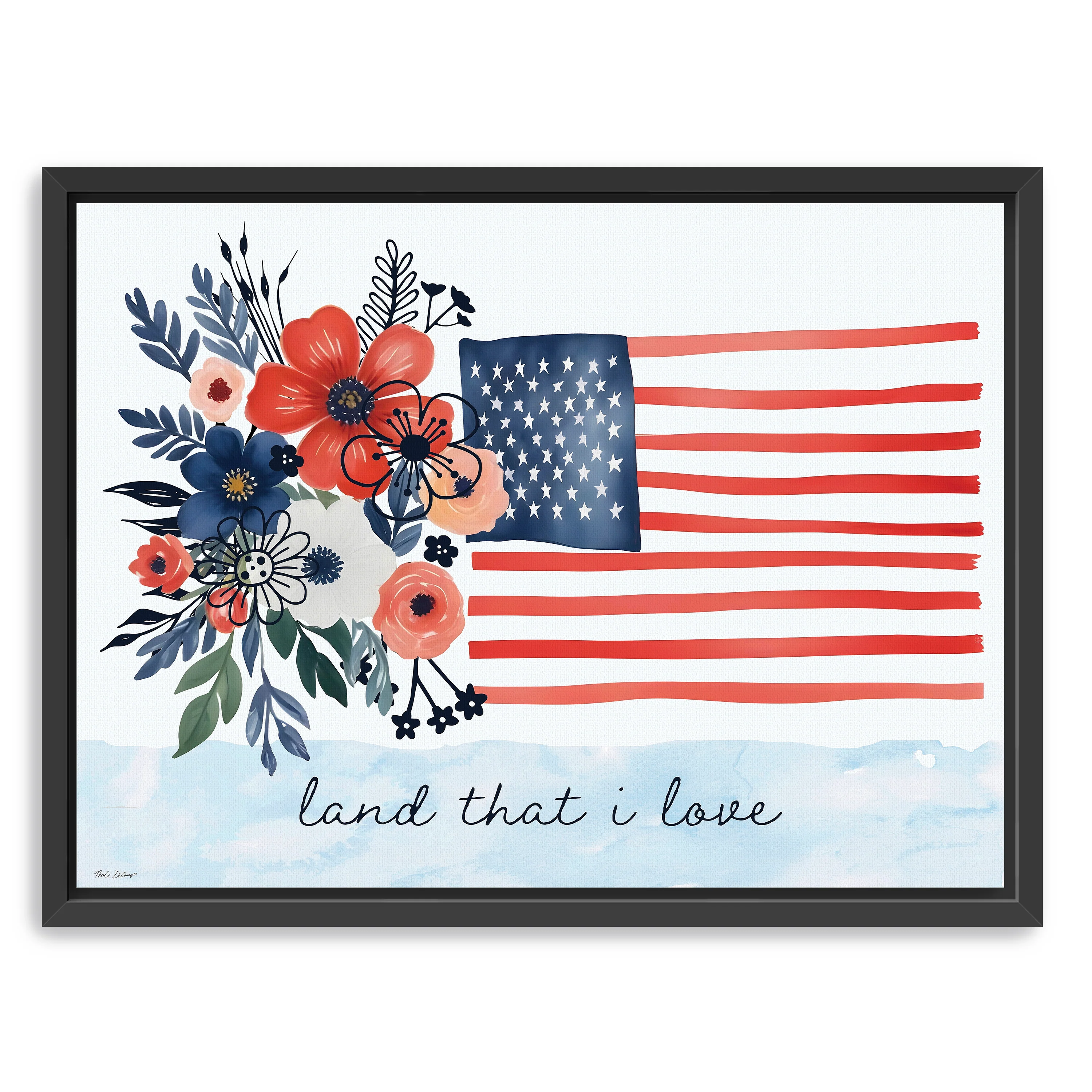 Floral American Flag Canvas Giclee