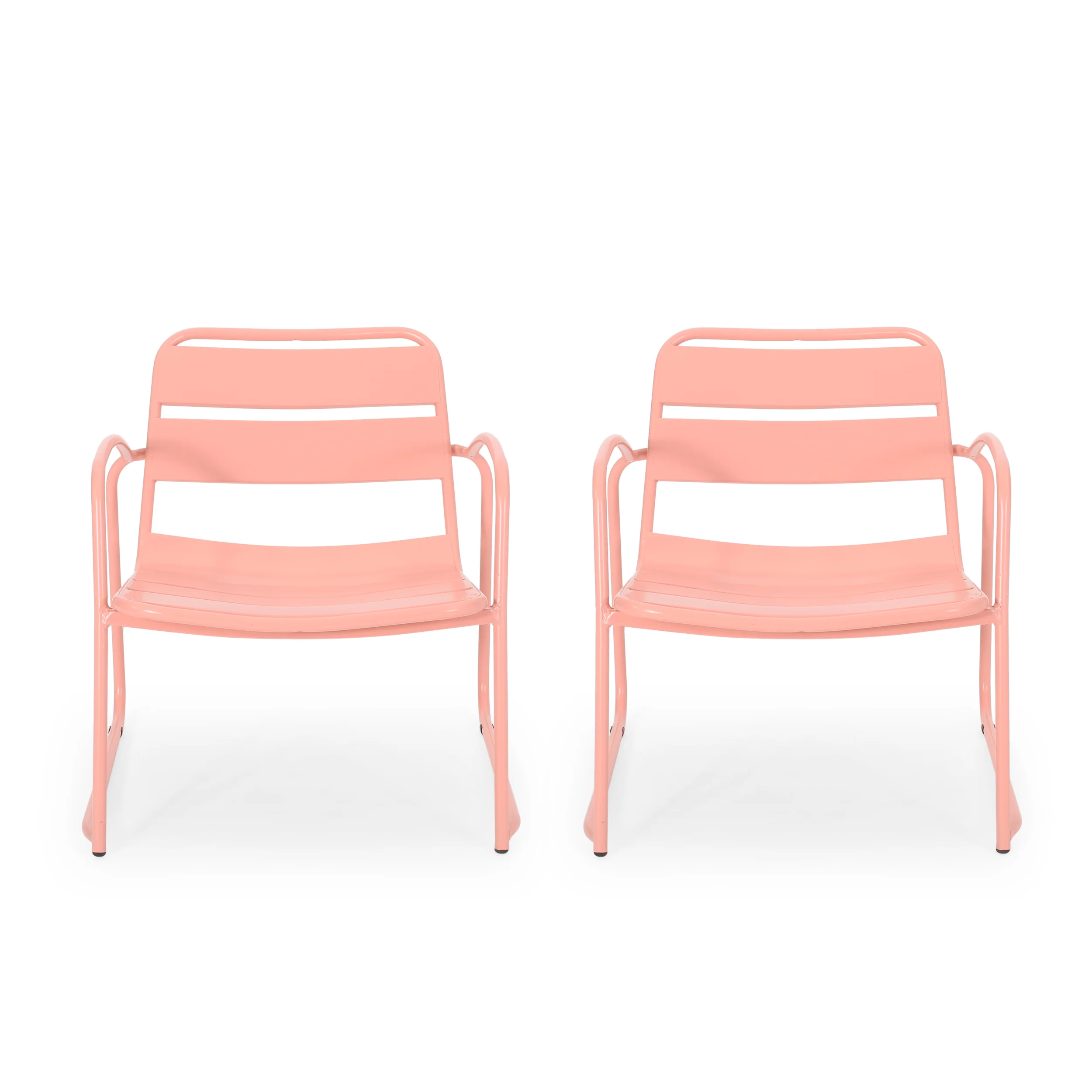 Outdoor Iron Chair with Open Slat Design and Curved Arms, Set of 2