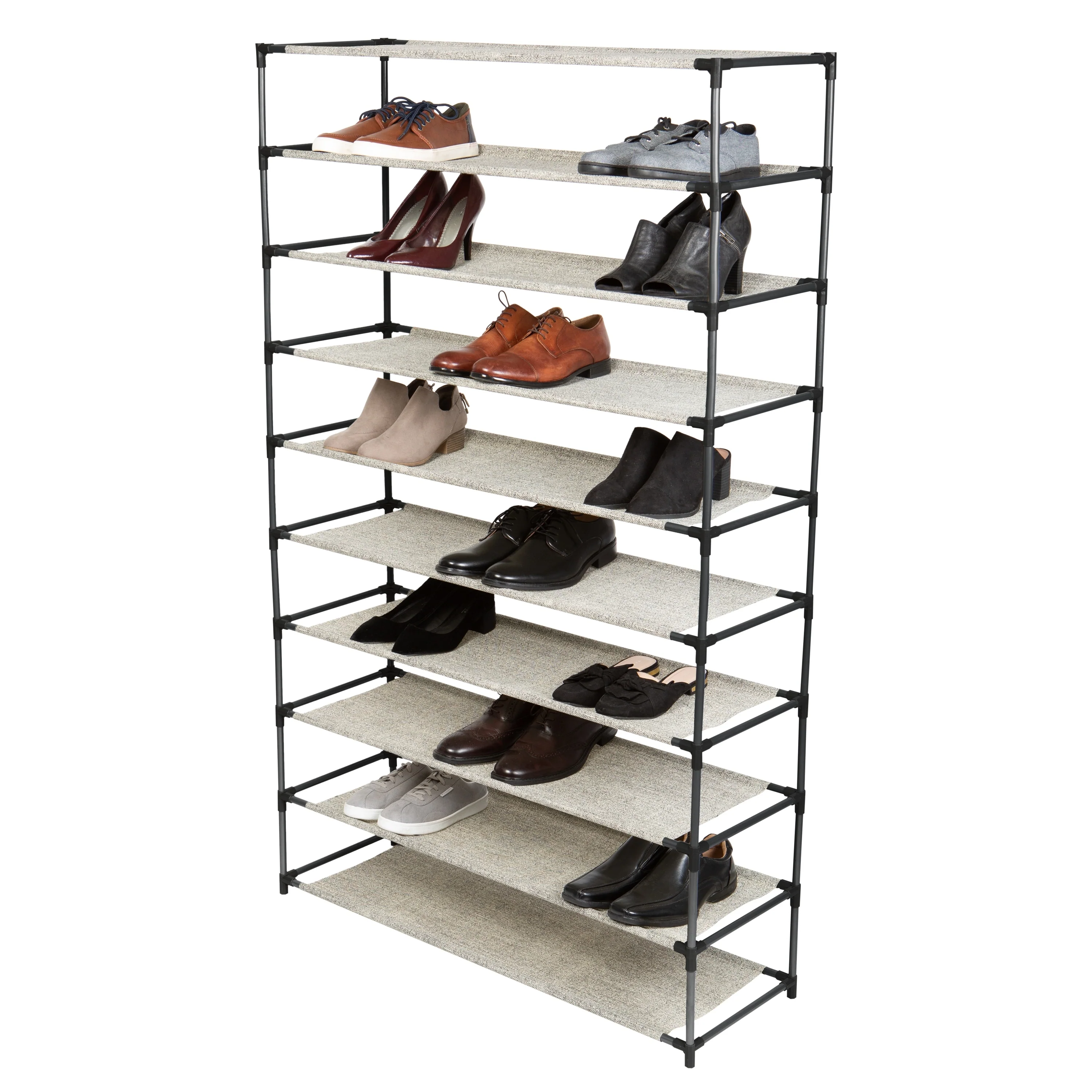 Simplify 10 Tier 50 Pair Extra Long Shoe Rack - Black Beige - 10-tier