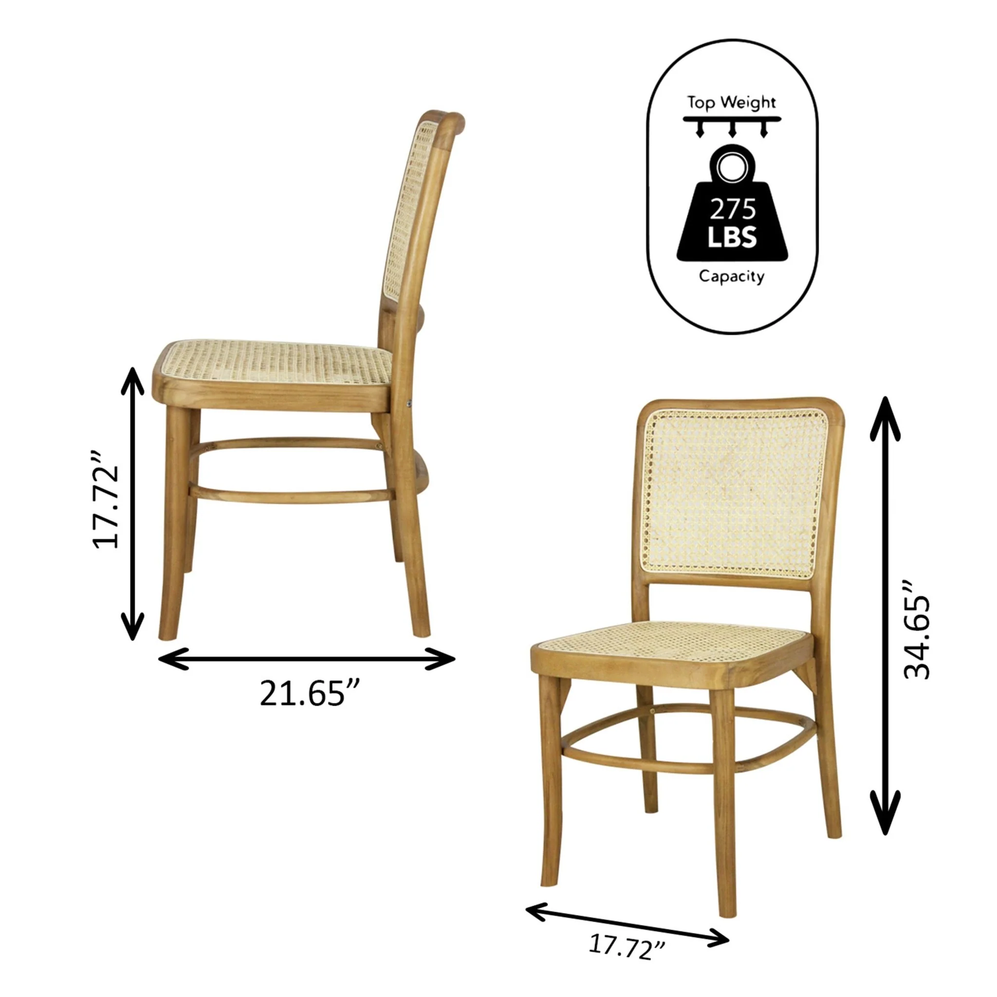 Colmar Mid-Century Vintage Wood Rattan Dining Chair, Black/Natural (Set of 2)