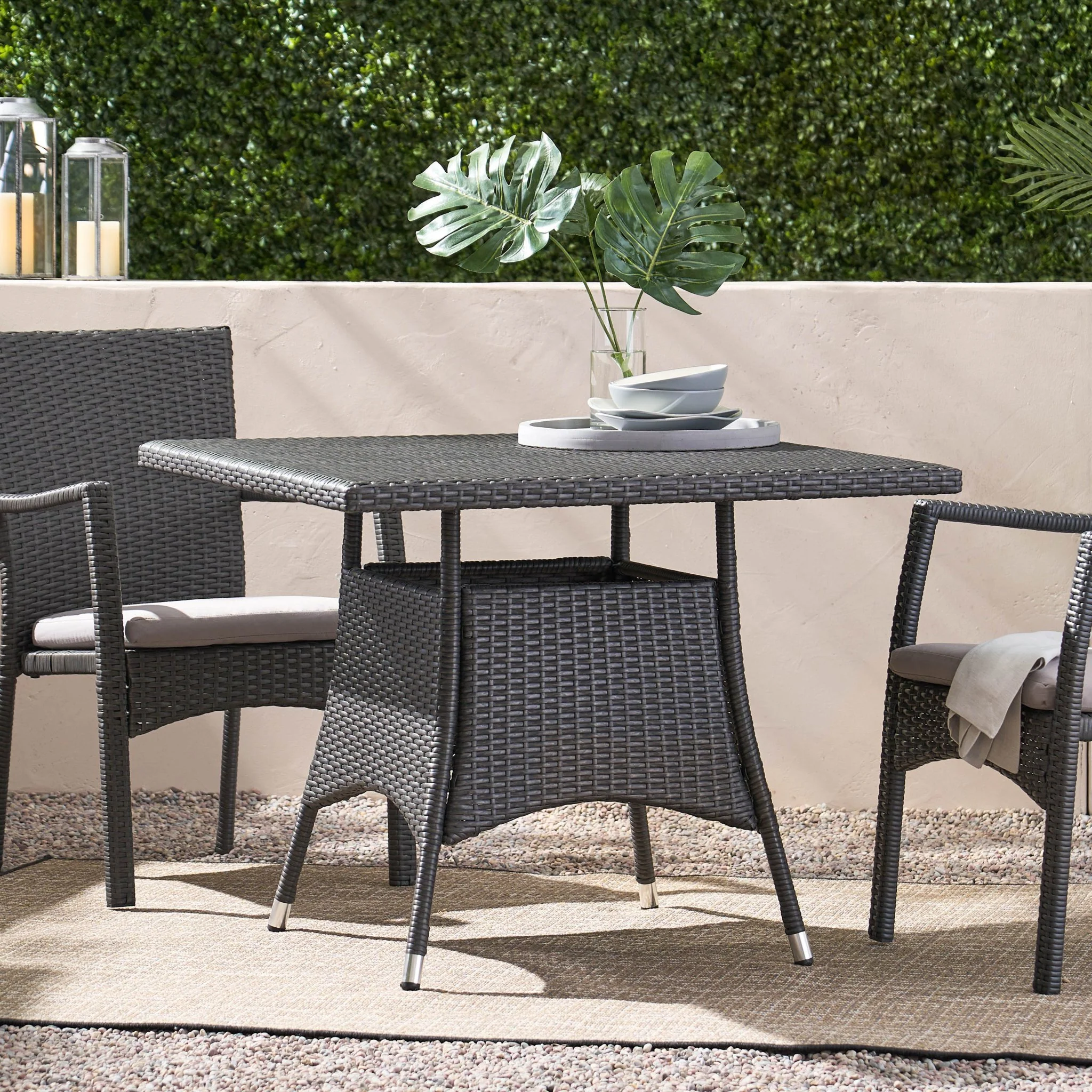 Outdoor Rattan Square Dining Table with 4 Legs