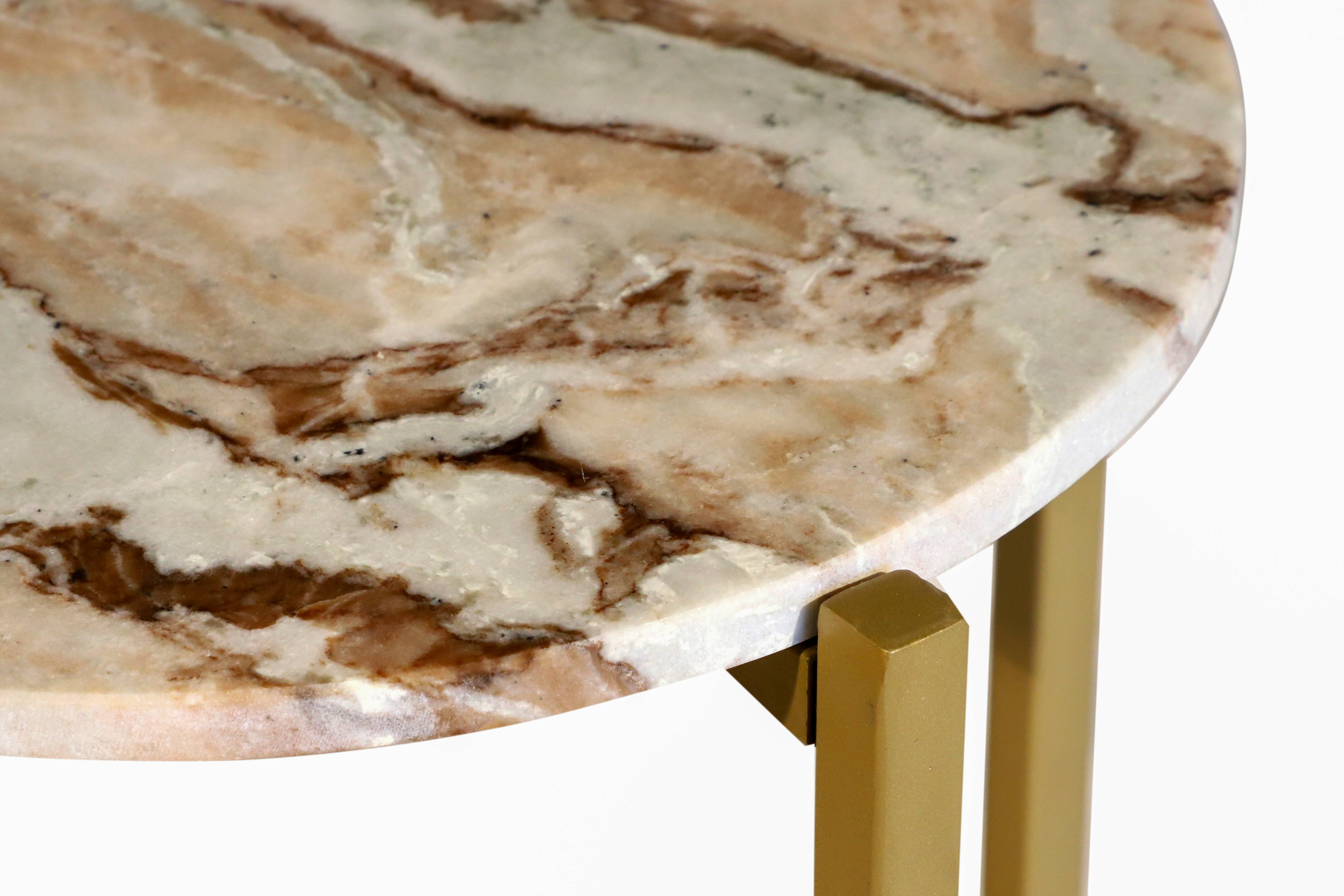 Marble Side Table For Living Room With Gold Metal Frame