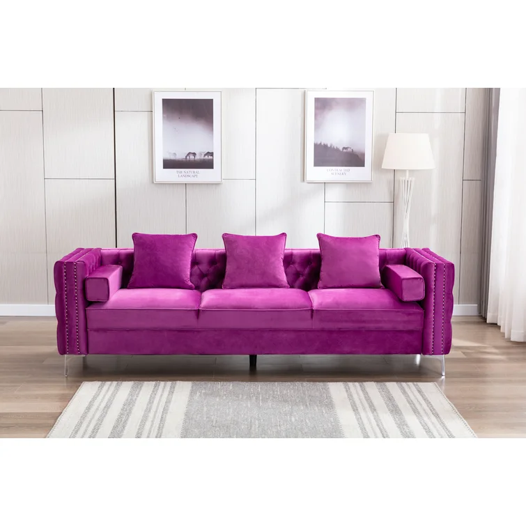 Zaida 104" Velvet Square Arm Chesterfield Upholstered Sofa