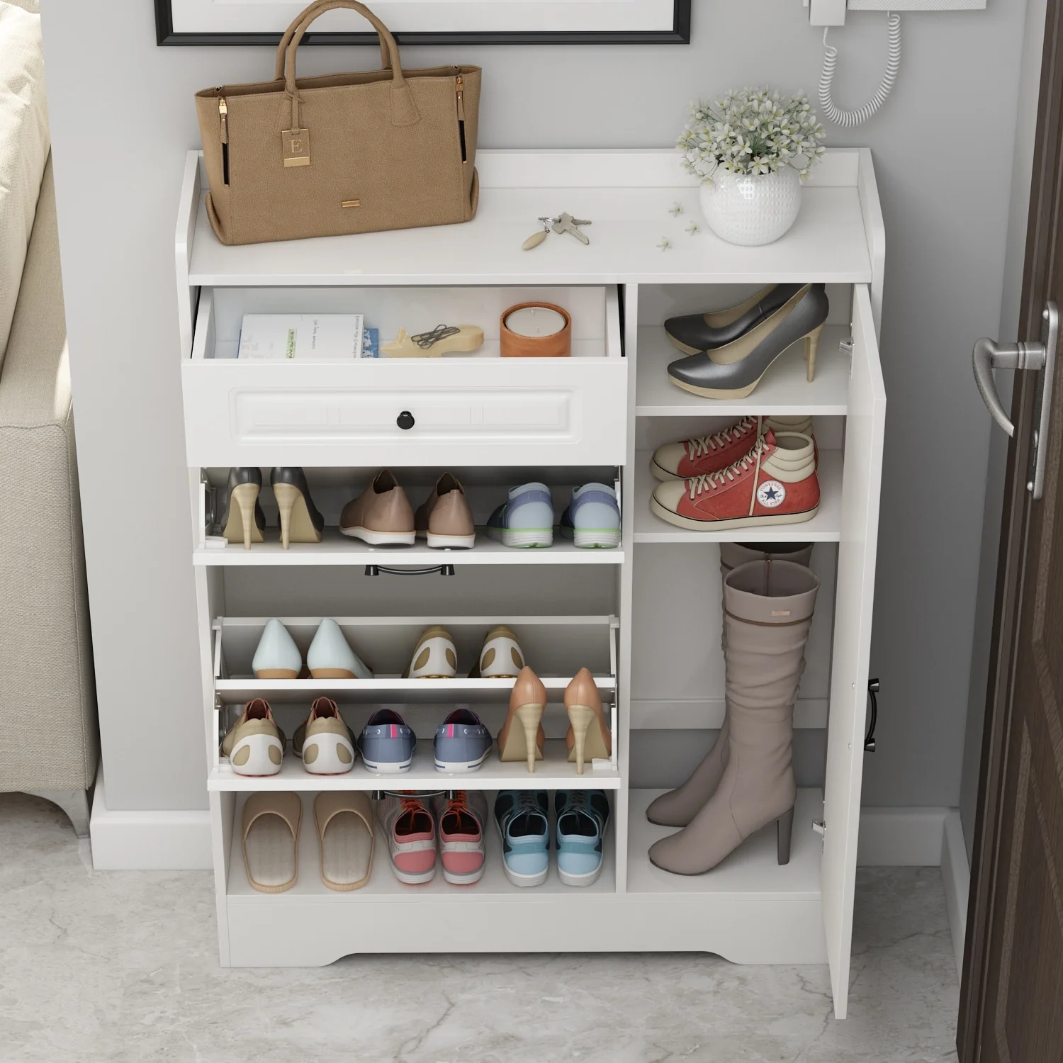 Kerrogee Shoe Cabinet w/ Drawers for Up to 18 Pairs (Can Fit Boots )
