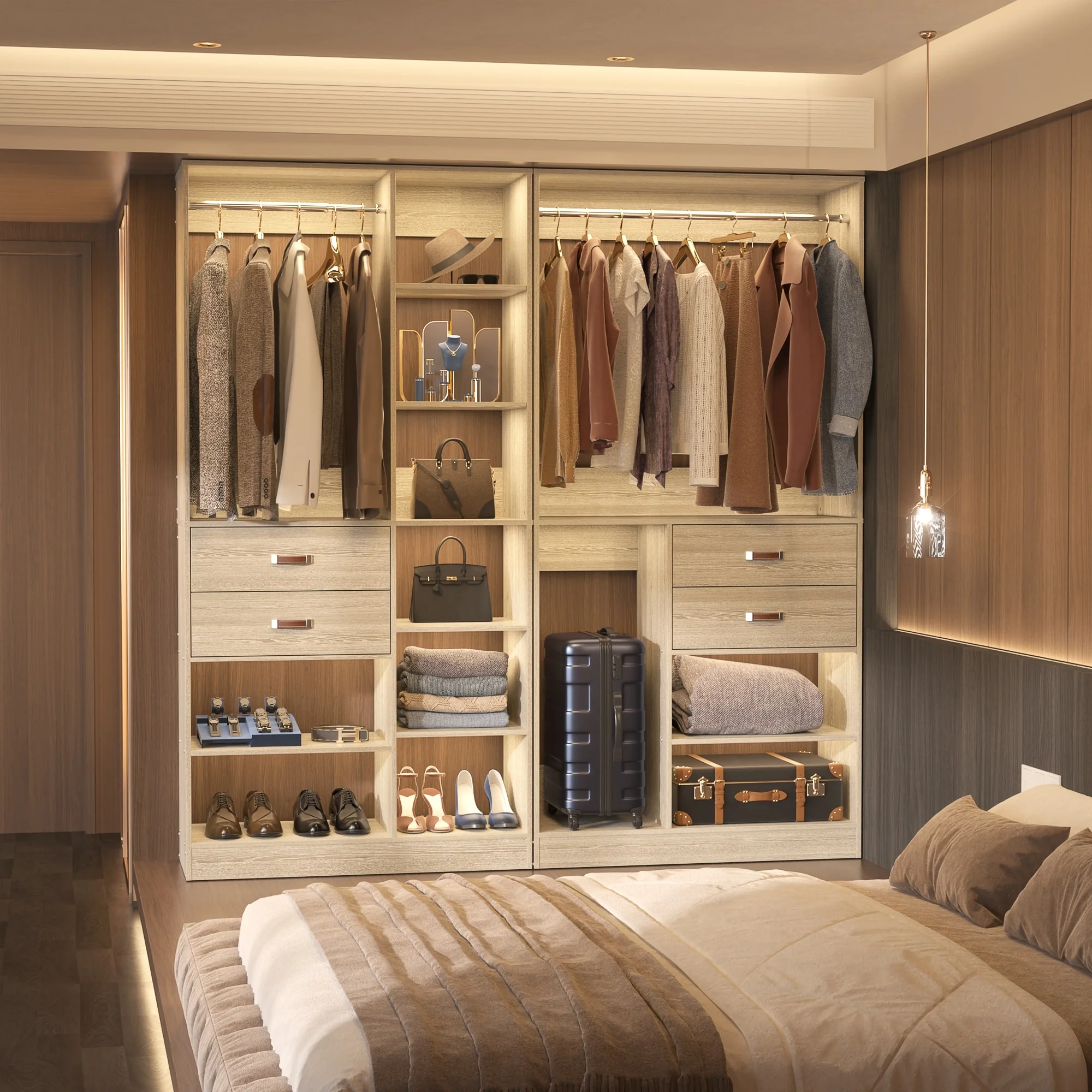 Vryon 40'' W Freestanding Closet System with 10 Storage Shelves and 2 Drawers and 1 Hanging Rods