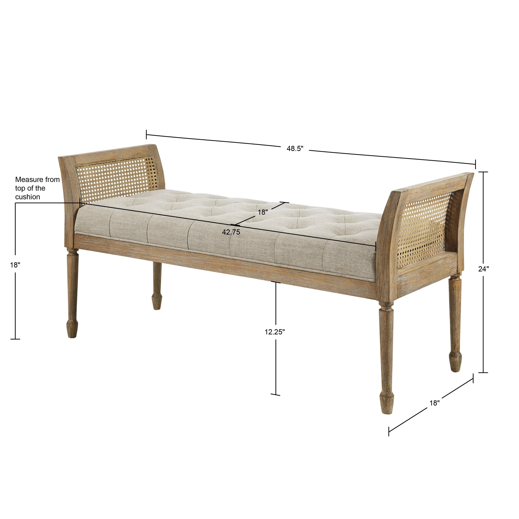 Accent Bench with Cane Frame and Tufting Detailing
