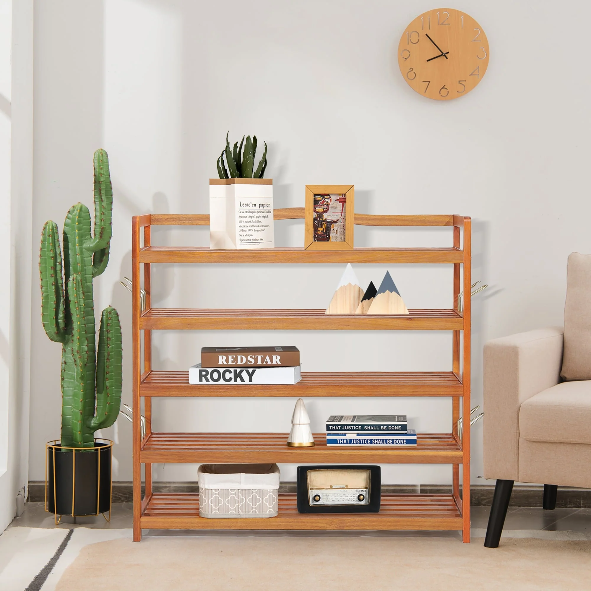 Costway 5-Tier Wood Shoe Rack Freestanding Large Shoe Storage