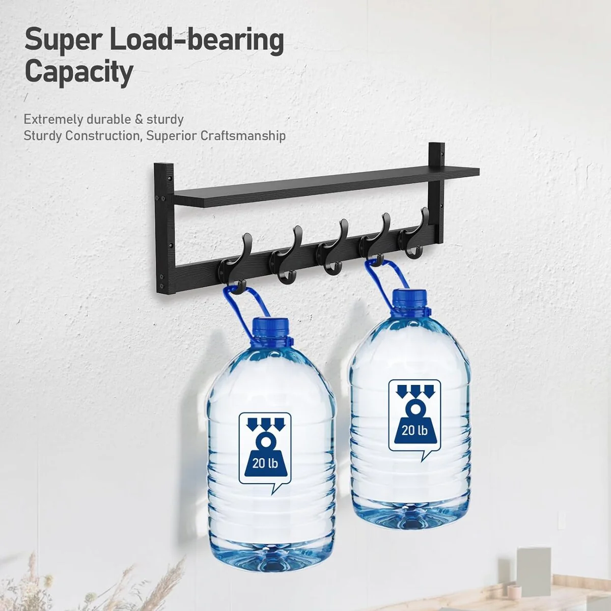 29'' Coat Rack Wall Mount with Shelf, Wood Wall Hooks with Storage