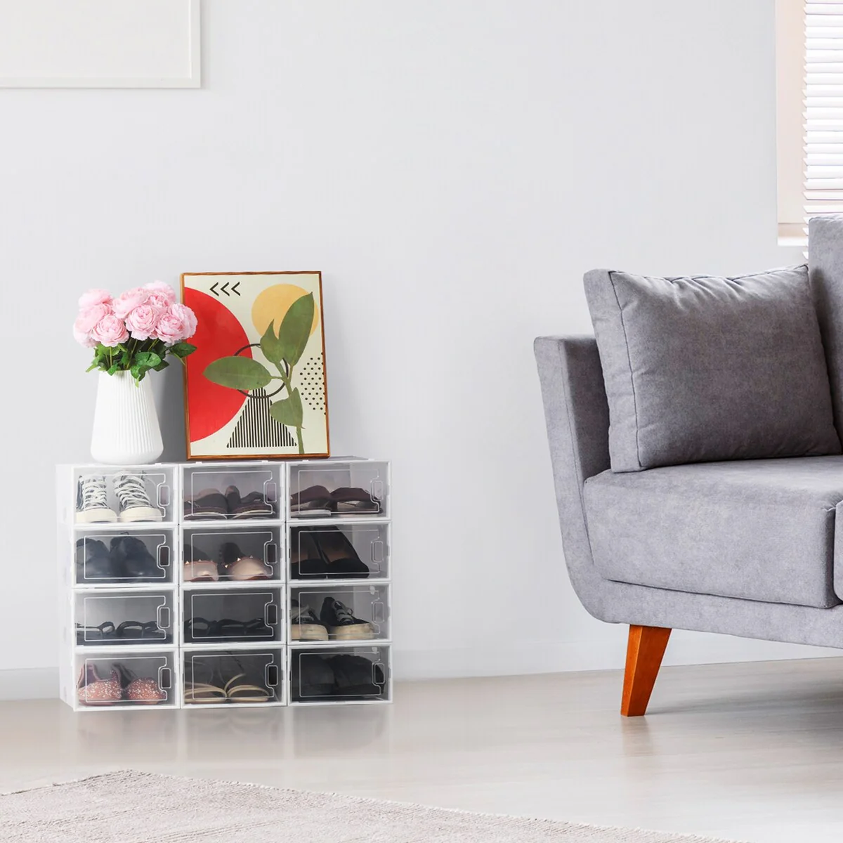 12 Pack Clear Foldable Shoe Box for Men, Women and Kids