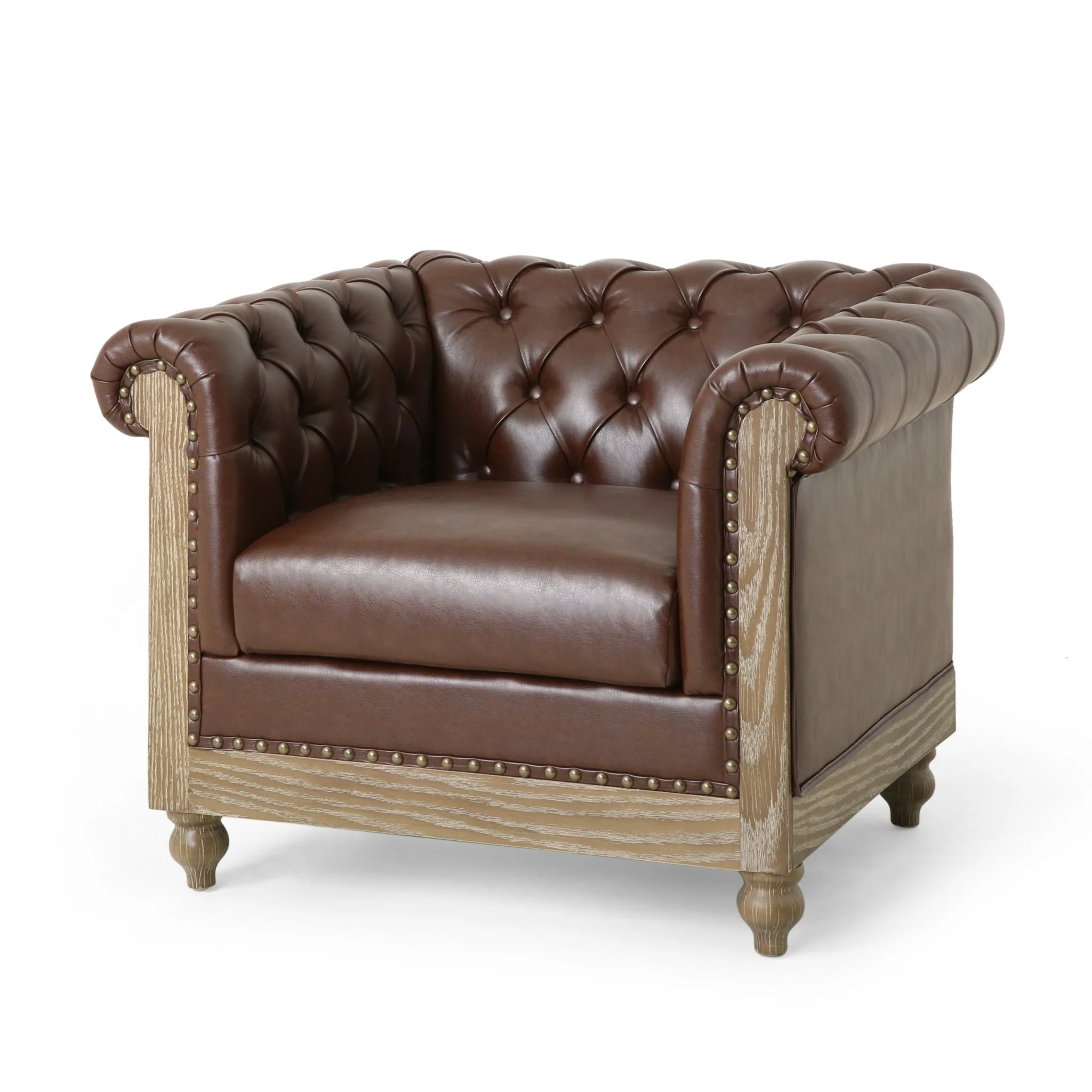 Luminex Tufted Upholstered Club Chair with Nailhead Accents and Scrolled Tuxedo Arms