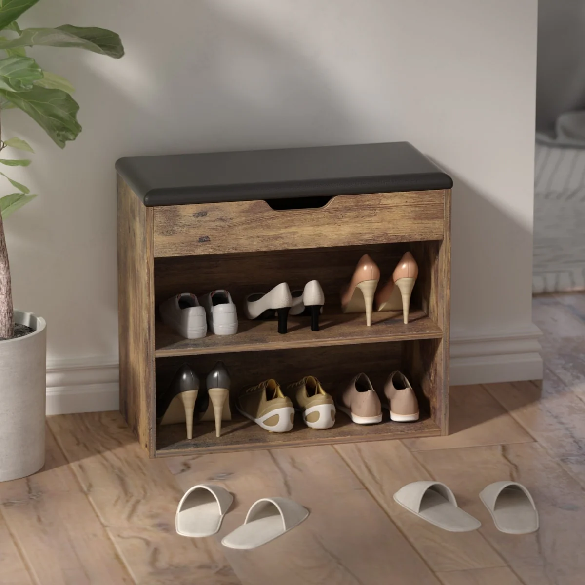 Home Shoe Changing Stool Wooden Shoes Rack Cabinet Thickened Seat